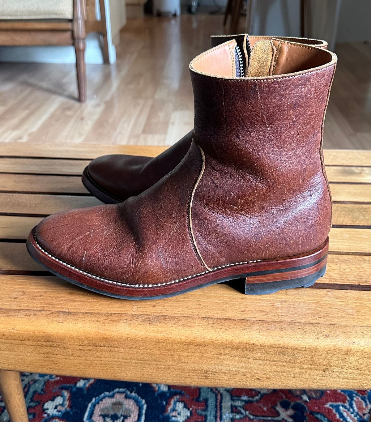 Photo by old_walrus on March 1, 2024 of the Briselblack The Stride Side Zip Boots in C.F. Stead Dragon's Blood Kudu.
