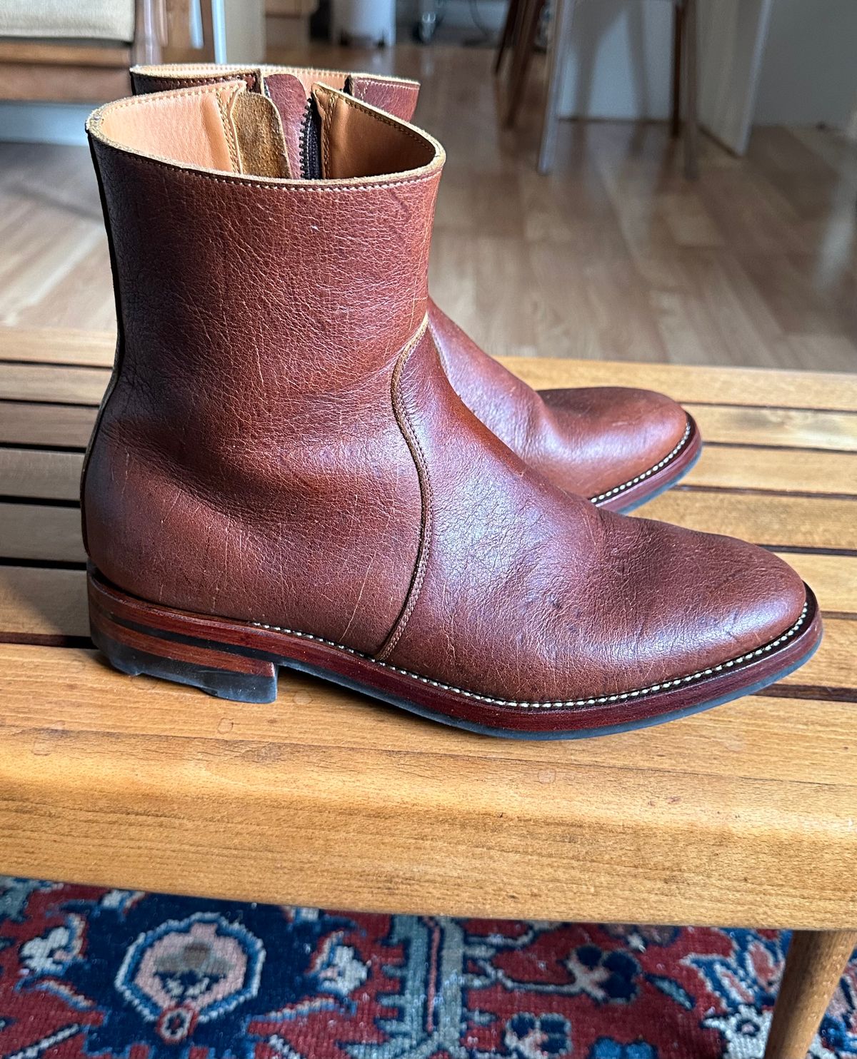 Photo by old_walrus on March 1, 2024 of the Briselblack The Stride Side Zip Boots in C.F. Stead Dragon's Blood Kudu.