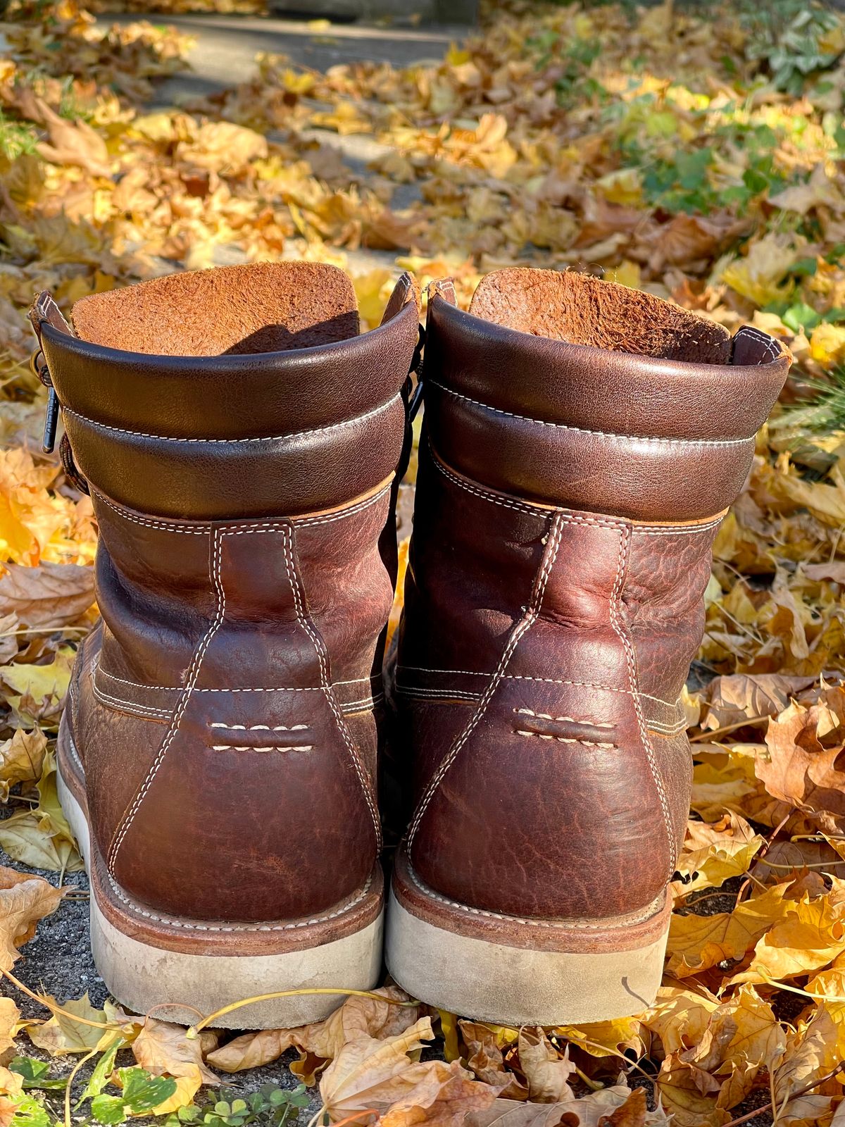 Photo by bootsandblocks on November 3, 2022 of the Grant Stone Field Boot in Seidel Walnut Bison.