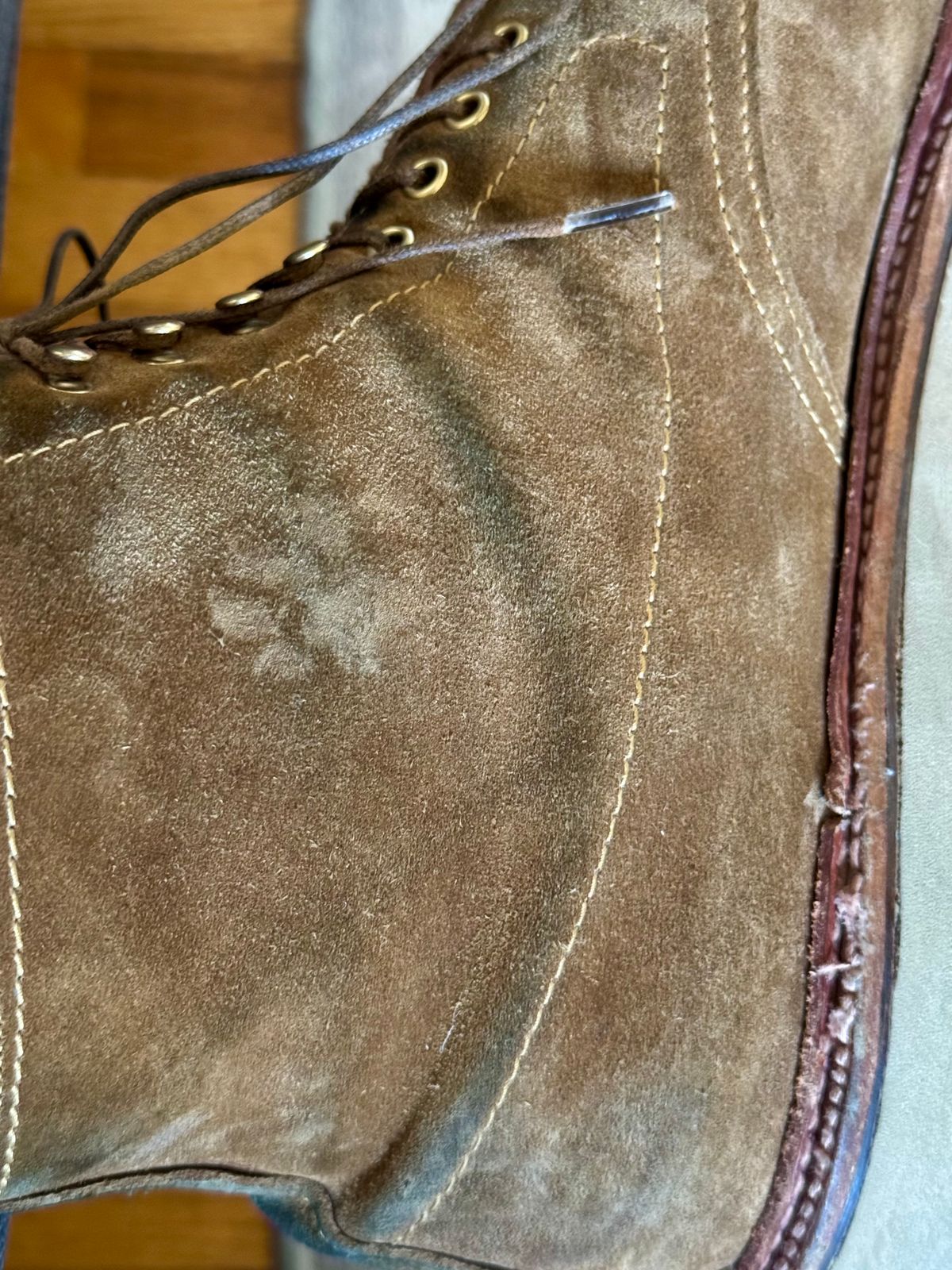 Photo by bootsandblocks on December 30, 2024 of the Alden Indy Boot in Snuff Suede.