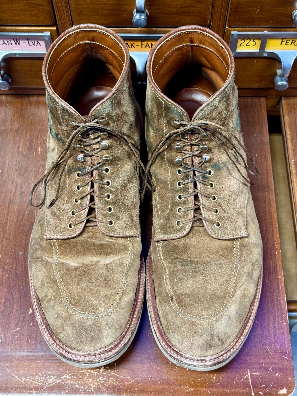 Photo by bootsandblocks on February 3, 2025 of the Alden Indy Boot in Snuff Suede.