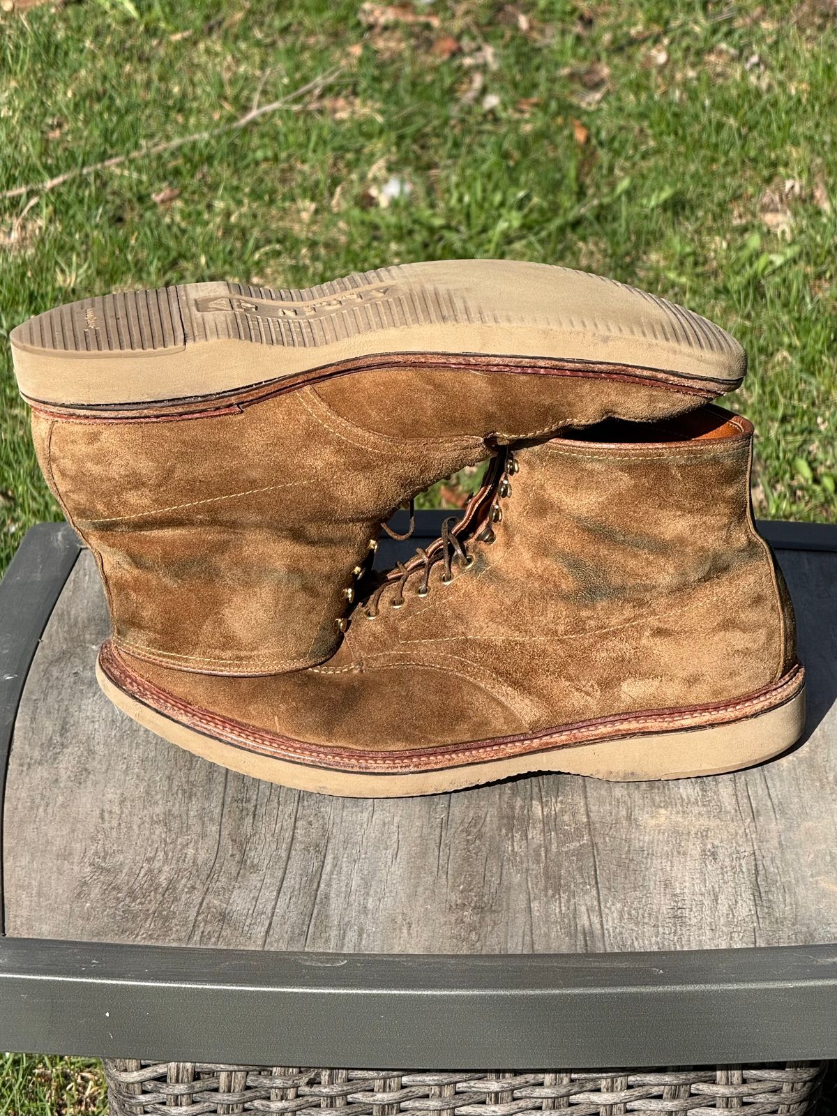 Photo by bootsandblocks on April 3, 2025 of the Alden Indy Boot in Snuff Suede.
