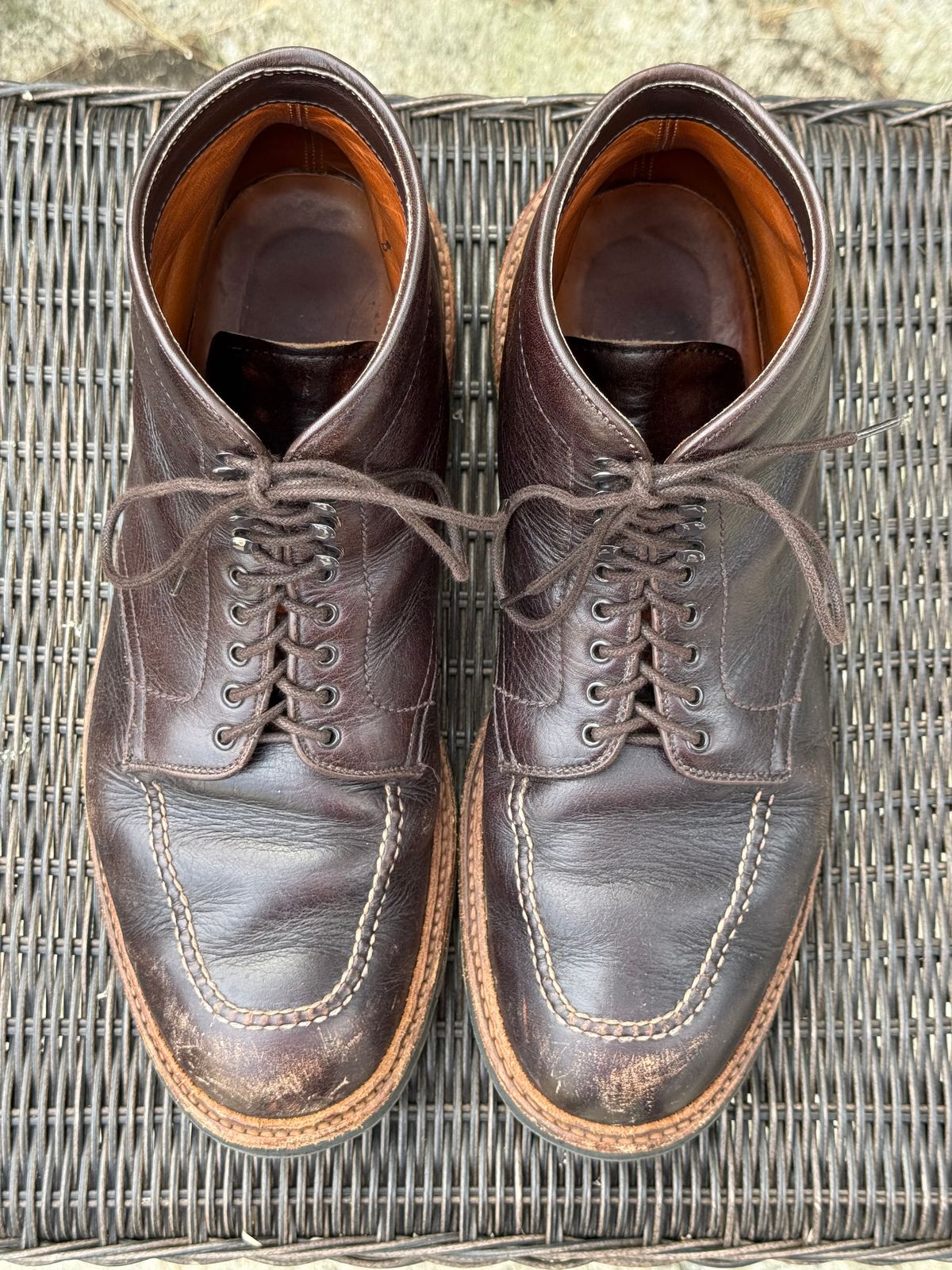 Photo by bootsandblocks on October 1, 2025 of the Alden Indy Boot in Horween Arabica Lux Calfskin.