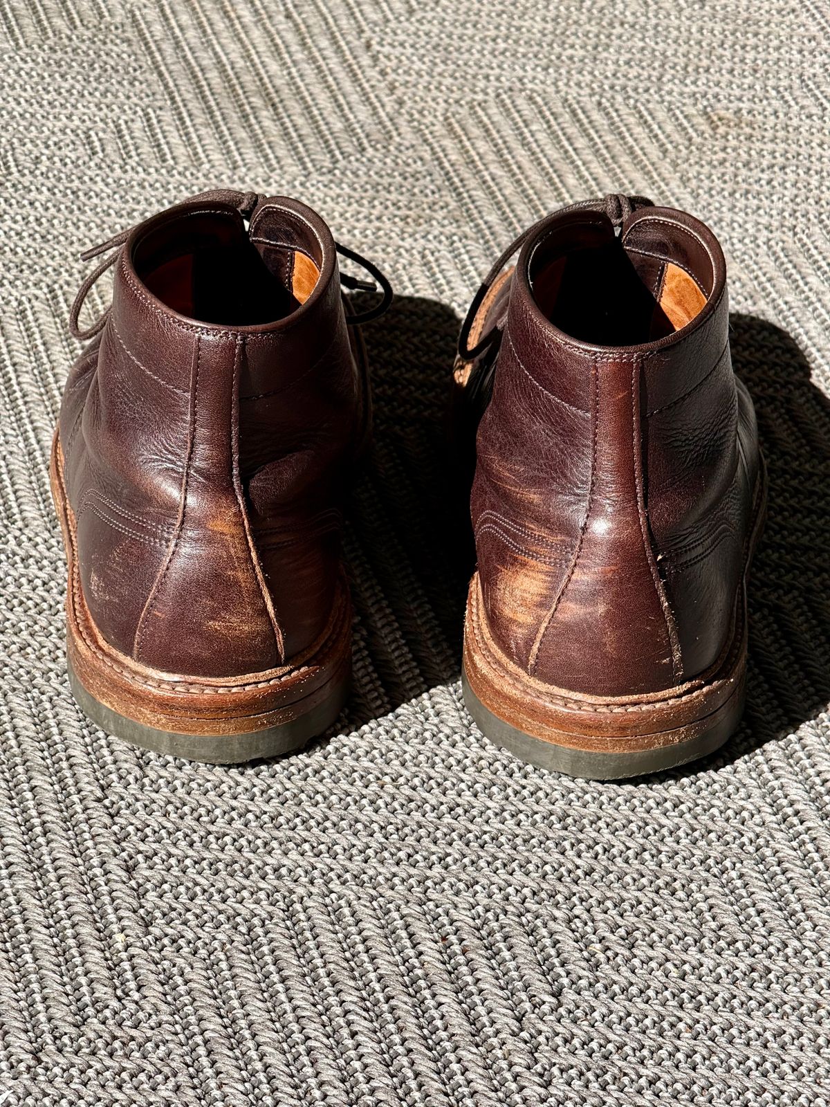 Photo by bootsandblocks on November 3, 2025 of the Alden Indy Boot in Horween Arabica Lux Calfskin.