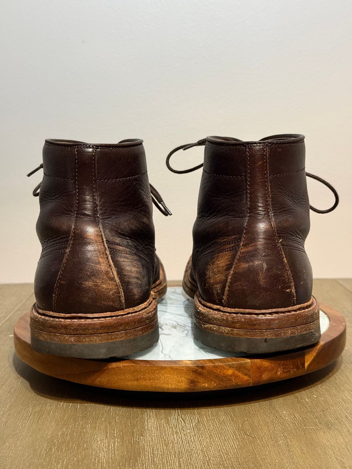 Photo by bootsandblocks on December 6, 2025 of the Alden Indy Boot in Horween Arabica Lux Calfskin.