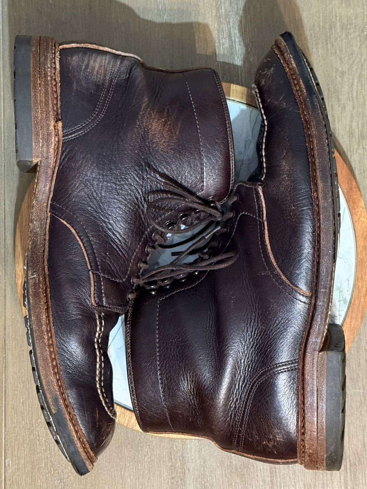 Photo by bootsandblocks on December 6, 2025 of the Alden Indy Boot in Horween Arabica Lux Calfskin.