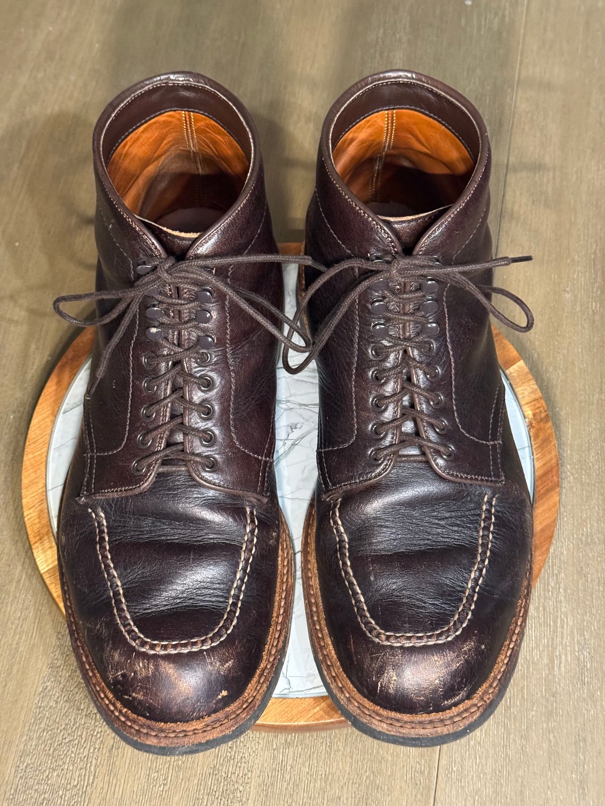 Photo by bootsandblocks on December 5, 2025 of the Alden Indy Boot in Horween Arabica Lux Calfskin.