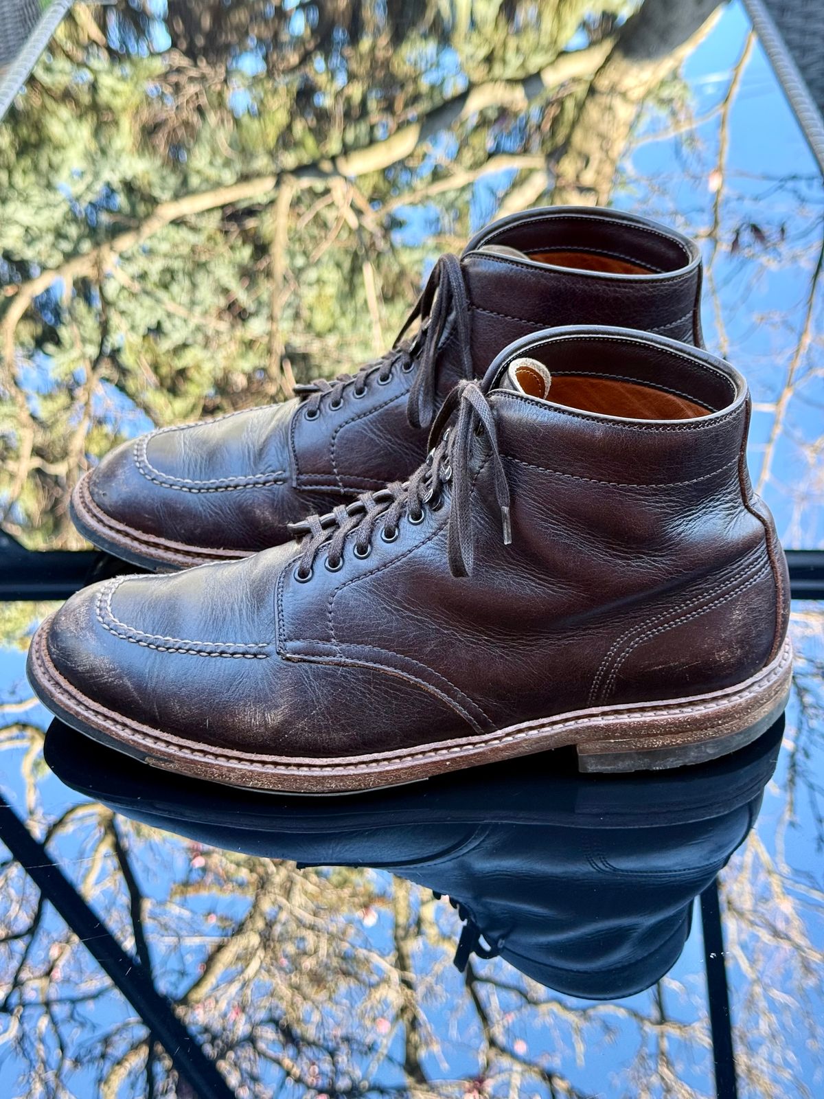 Photo by bootsandblocks on April 5, 2026 of the Alden Indy Boot in Horween Arabica Lux Calfskin.