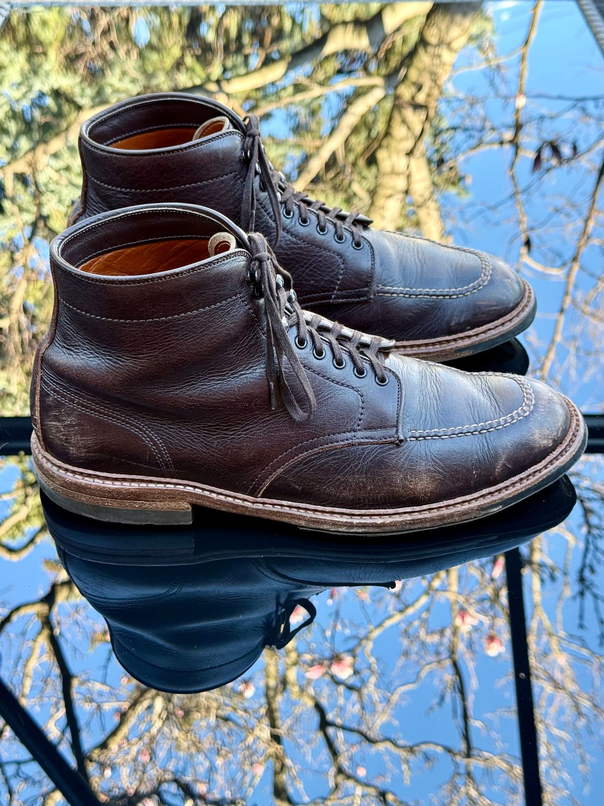 Photo by bootsandblocks on April 5, 2026 of the Alden Indy Boot in Horween Arabica Lux Calfskin.
