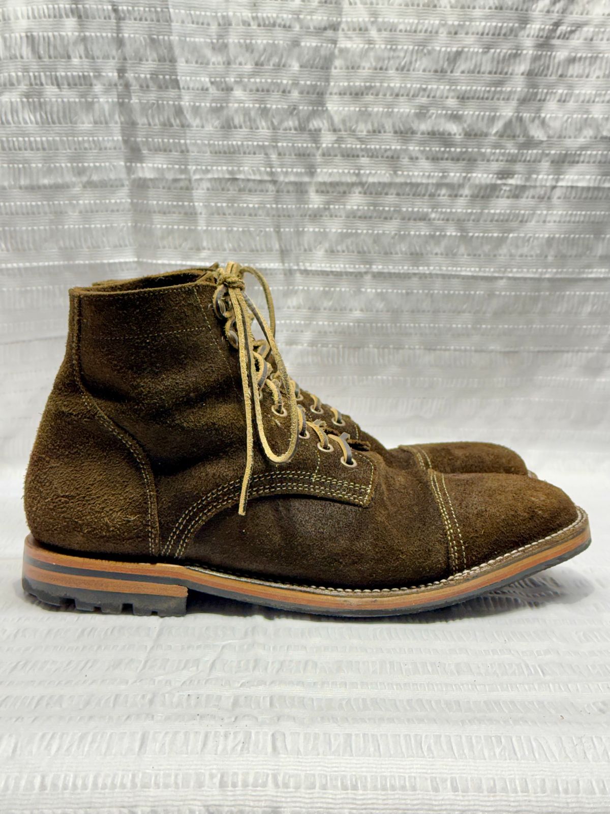 Photo by bootsandblocks on February 5, 2026 of the Parkhurst The Richmond Stitchdown in Dark Olive Waxed Roughout.