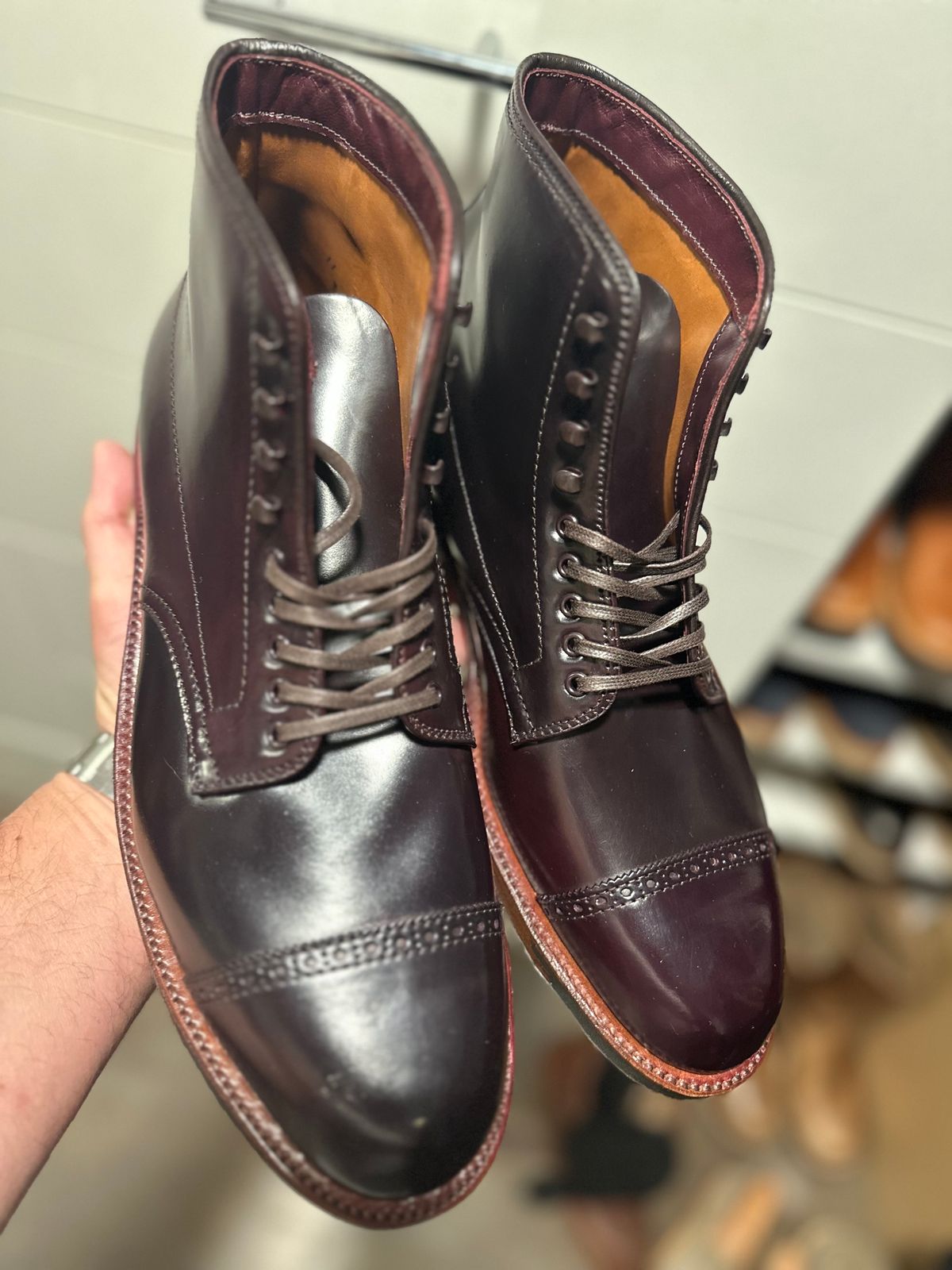 Photo by northsouthdenimguy on January 29, 2025 of the Alden Alden X Brogue Jumper boot in Horween Color 8 Shell Cordovan.
