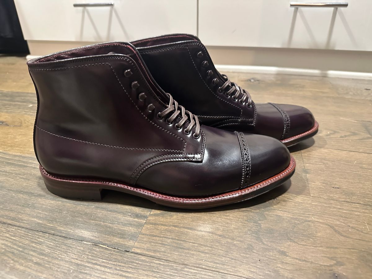 Photo by northsouthdenimguy on January 29, 2025 of the Alden Alden X Brogue Jumper boot in Horween Color 8 Shell Cordovan.