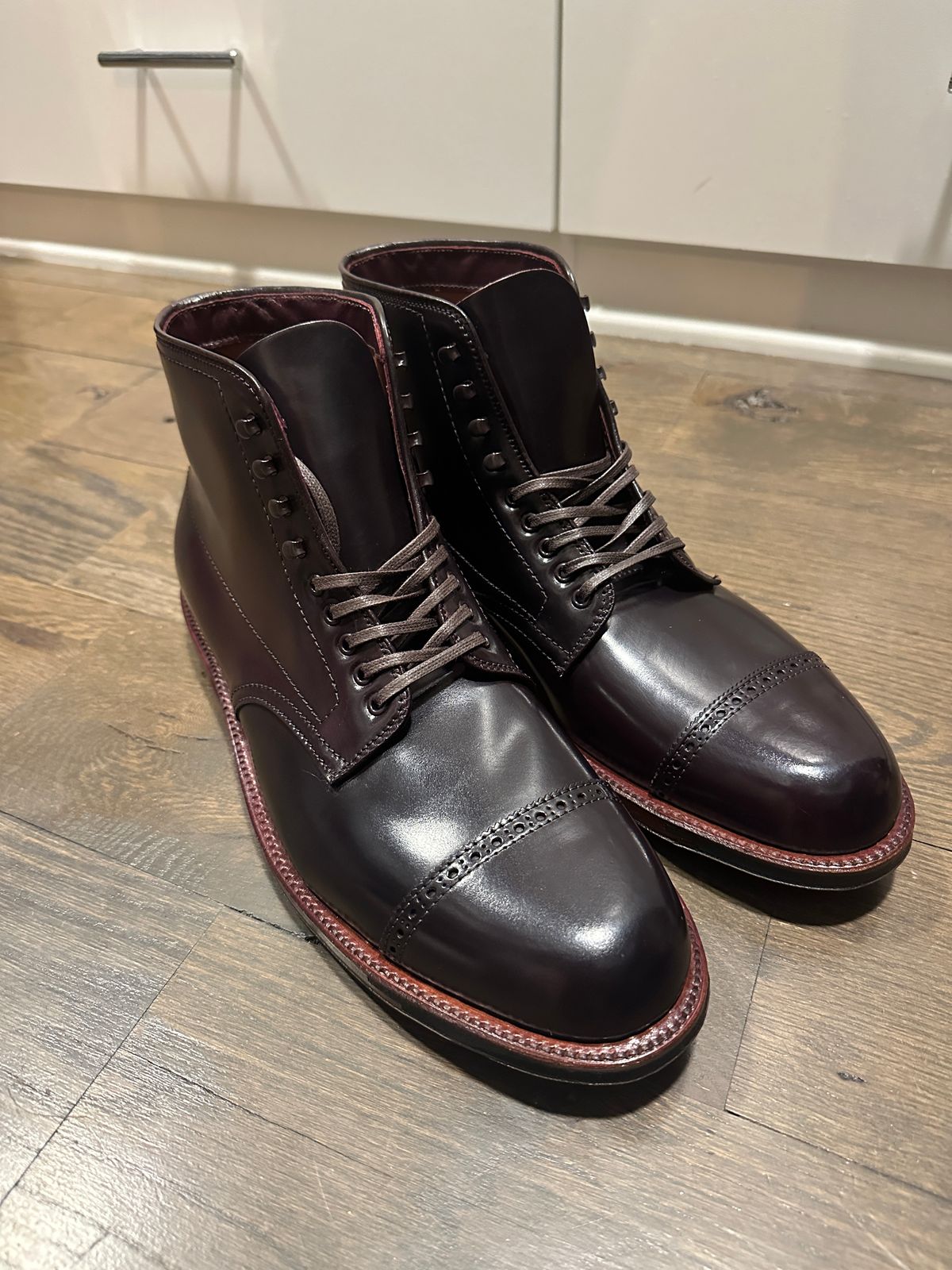 Photo by northsouthdenimguy on January 29, 2025 of the Alden Alden X Brogue Jumper boot in Horween Color 8 Shell Cordovan.