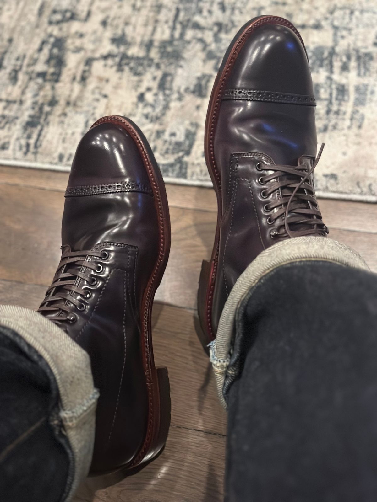 Photo by northsouthdenimguy on February 1, 2025 of the Alden Alden X Brogue Jumper boot in Horween Color 8 Shell Cordovan.