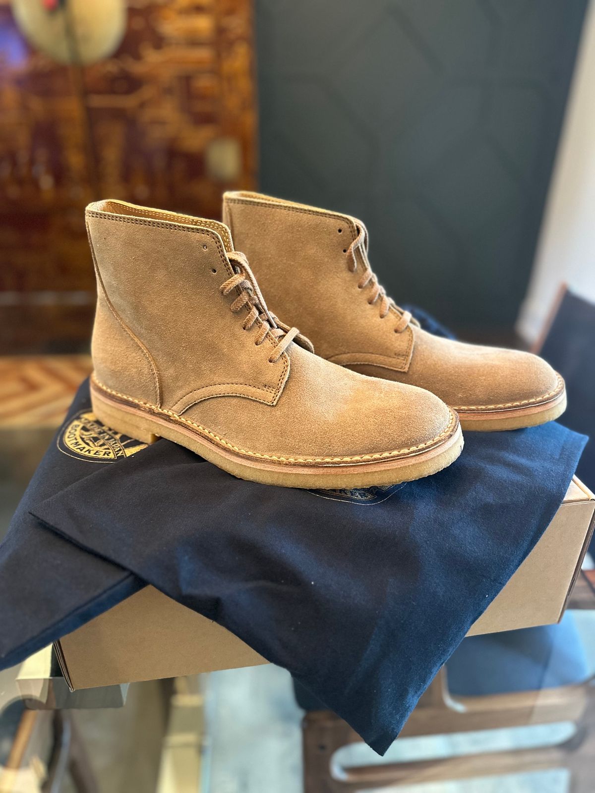 Photo by northsouthdenimguy on April 30, 2025 of the John Lofgren Sahara Tall Desert Boot in Japanese Suede.