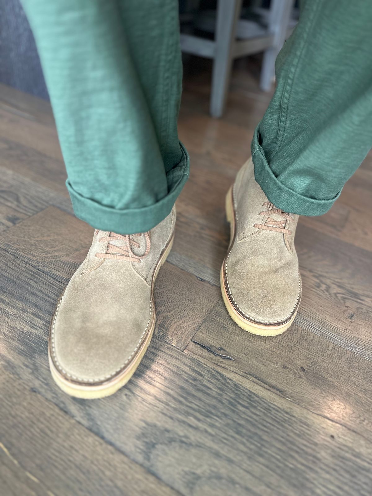 Photo by northsouthdenimguy on May 4, 2025 of the John Lofgren Sahara Tall Desert Boot in Japanese Suede.