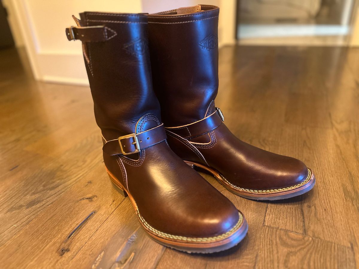 Photo by northsouthdenimguy on October 17, 2023 of the Wesco Mister Lou in Horween Brown Chromexcel.