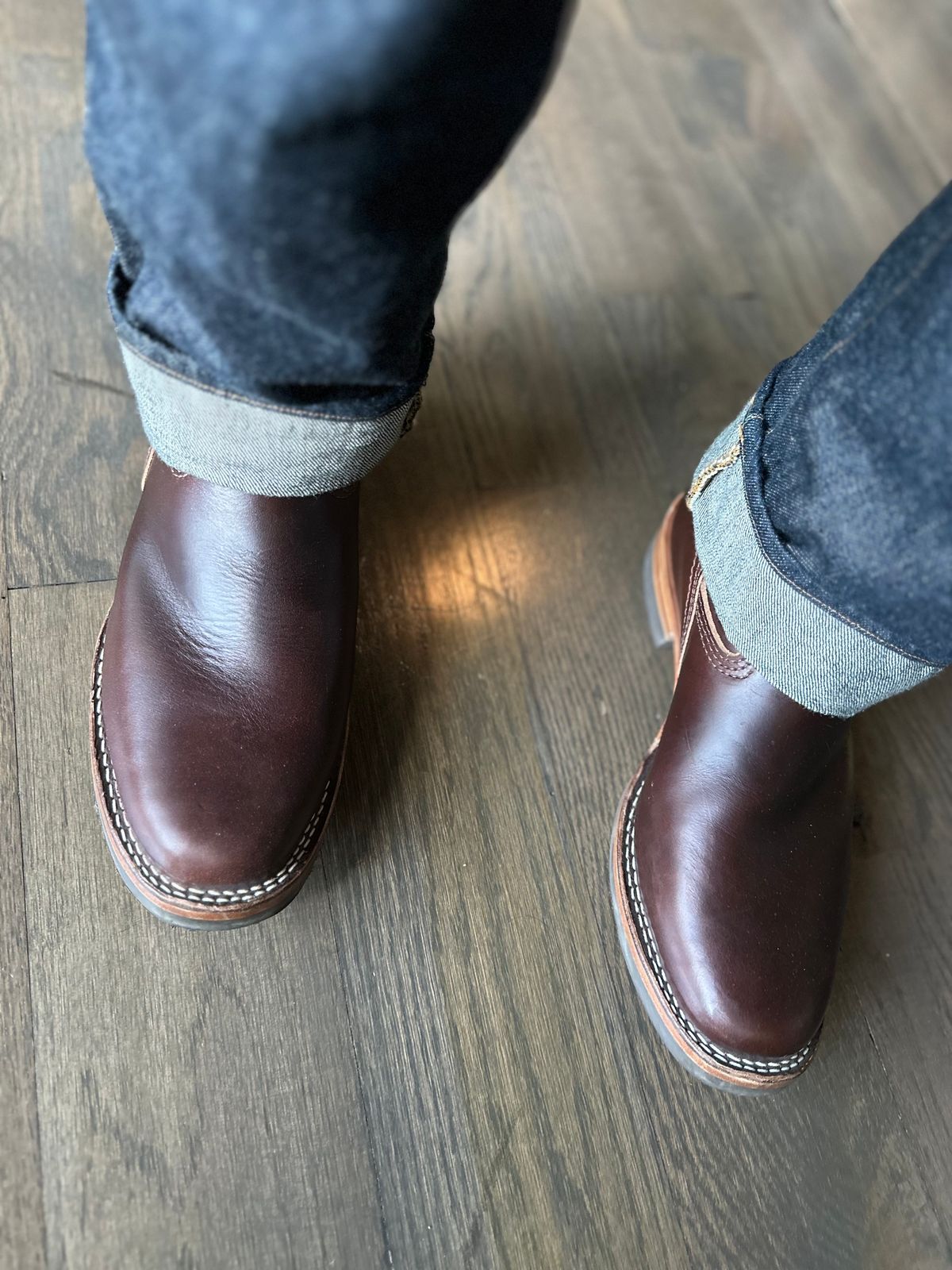 Photo by northsouthdenimguy on October 25, 2023 of the Wesco Mister Lou in Horween Brown Chromexcel.