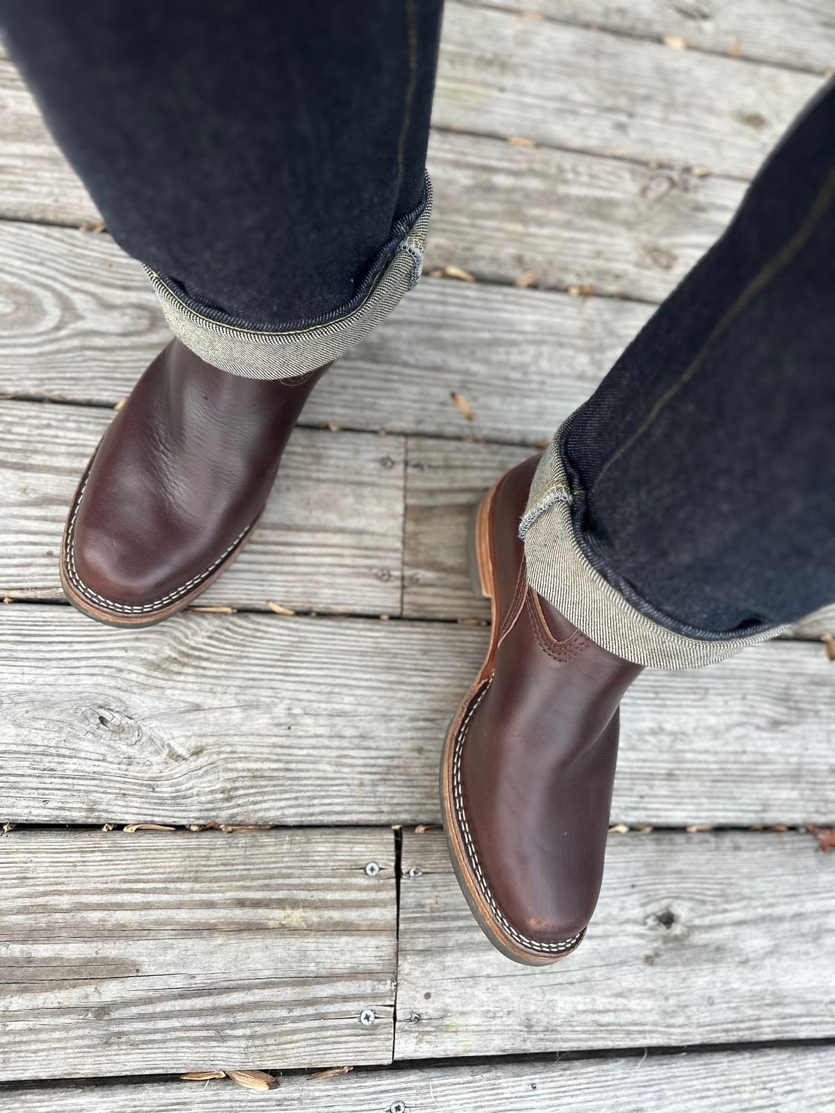 Photo by northsouthdenimguy on December 13, 2024 of the Wesco Mister Lou in Horween Brown Chromexcel.