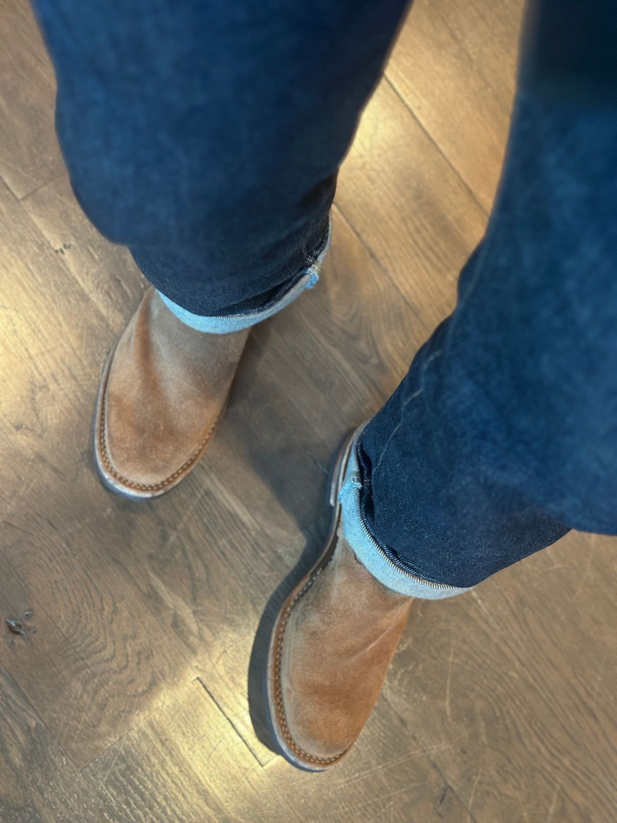 Photo by northsouthdenimguy on September 27, 2025 of the Wesco x Ship John Derroll Boot in Seidel British Tan Domain Roughout.