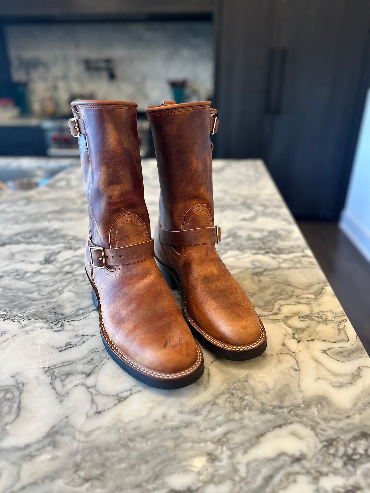 Photo by northsouthdenimguy on March 12, 2026 of the Nicks StationMaster in Wickett & Craig Double Stuffed Tan “Rough Cut”.