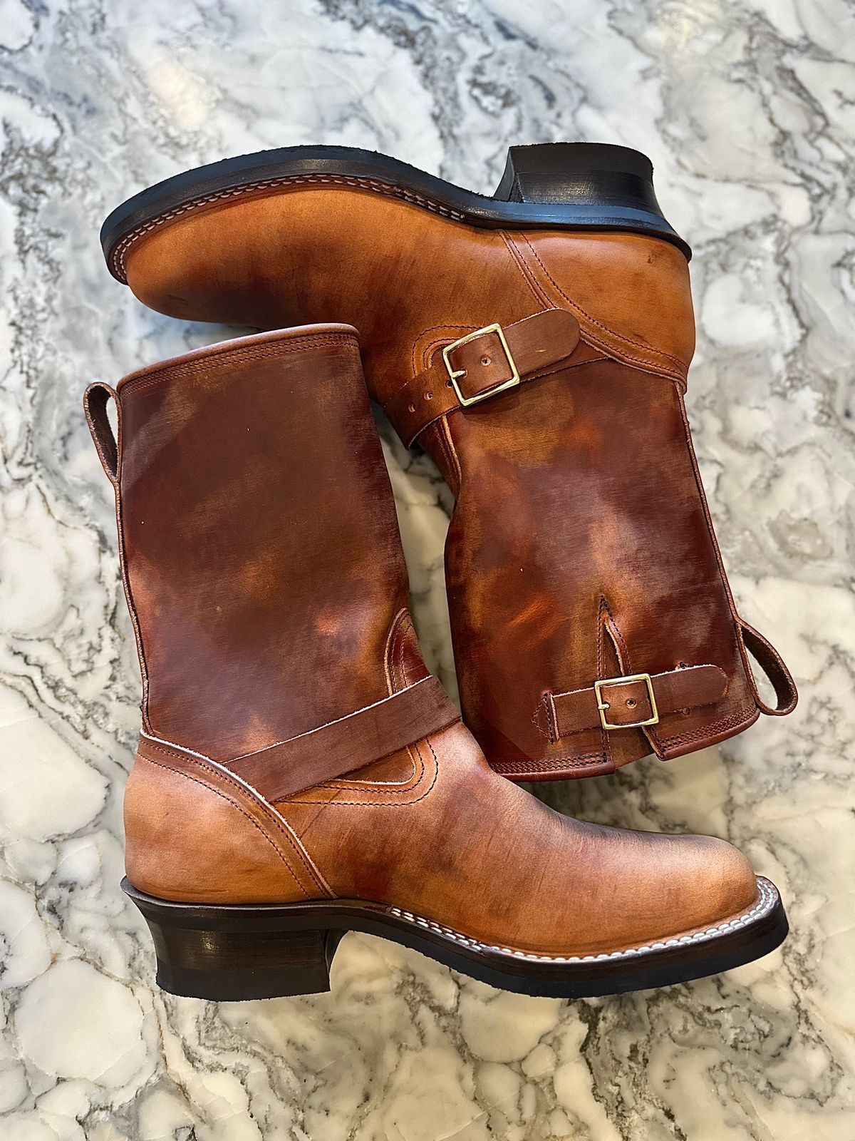 Photo by northsouthdenimguy on March 12, 2026 of the Nicks StationMaster in Wickett & Craig Double Stuffed Tan “Rough Cut”.