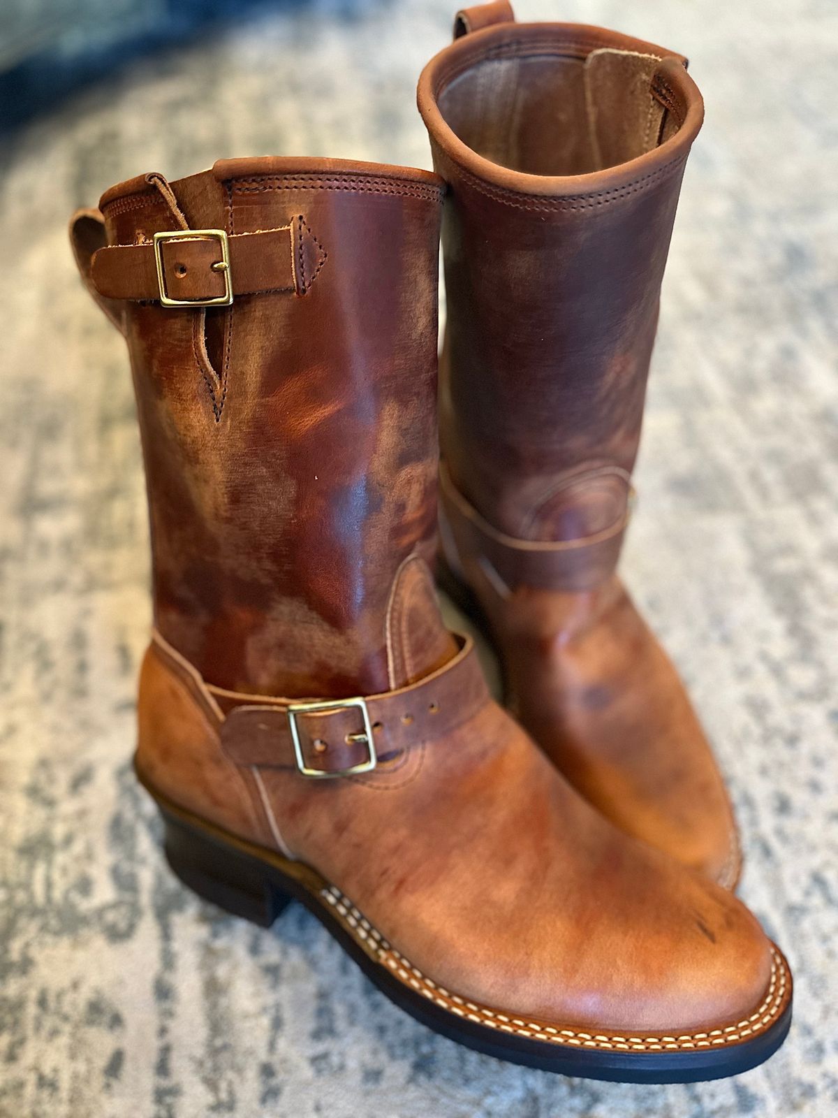 Photo by northsouthdenimguy on March 12, 2026 of the Nicks StationMaster in Wickett & Craig Double Stuffed Tan “Rough Cut”.