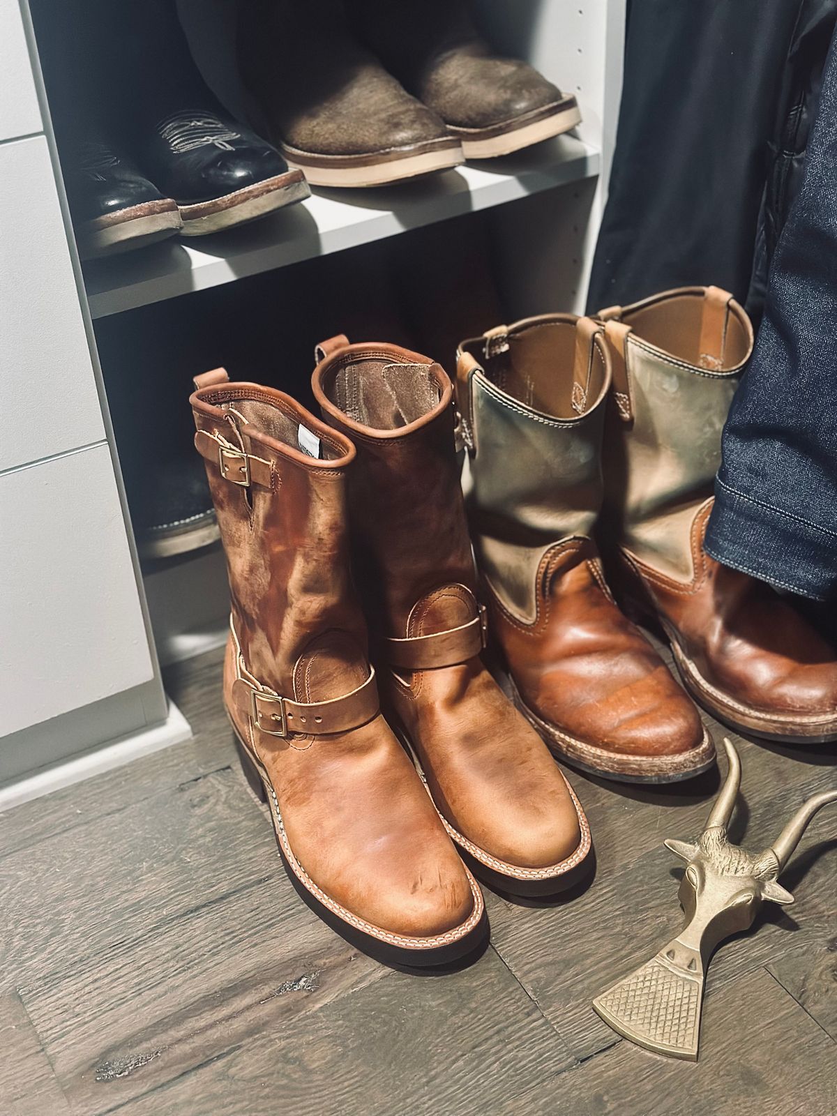 Photo by northsouthdenimguy on April 6, 2026 of the Nicks StationMaster in Wickett & Craig Double Stuffed Tan “Rough Cut”.