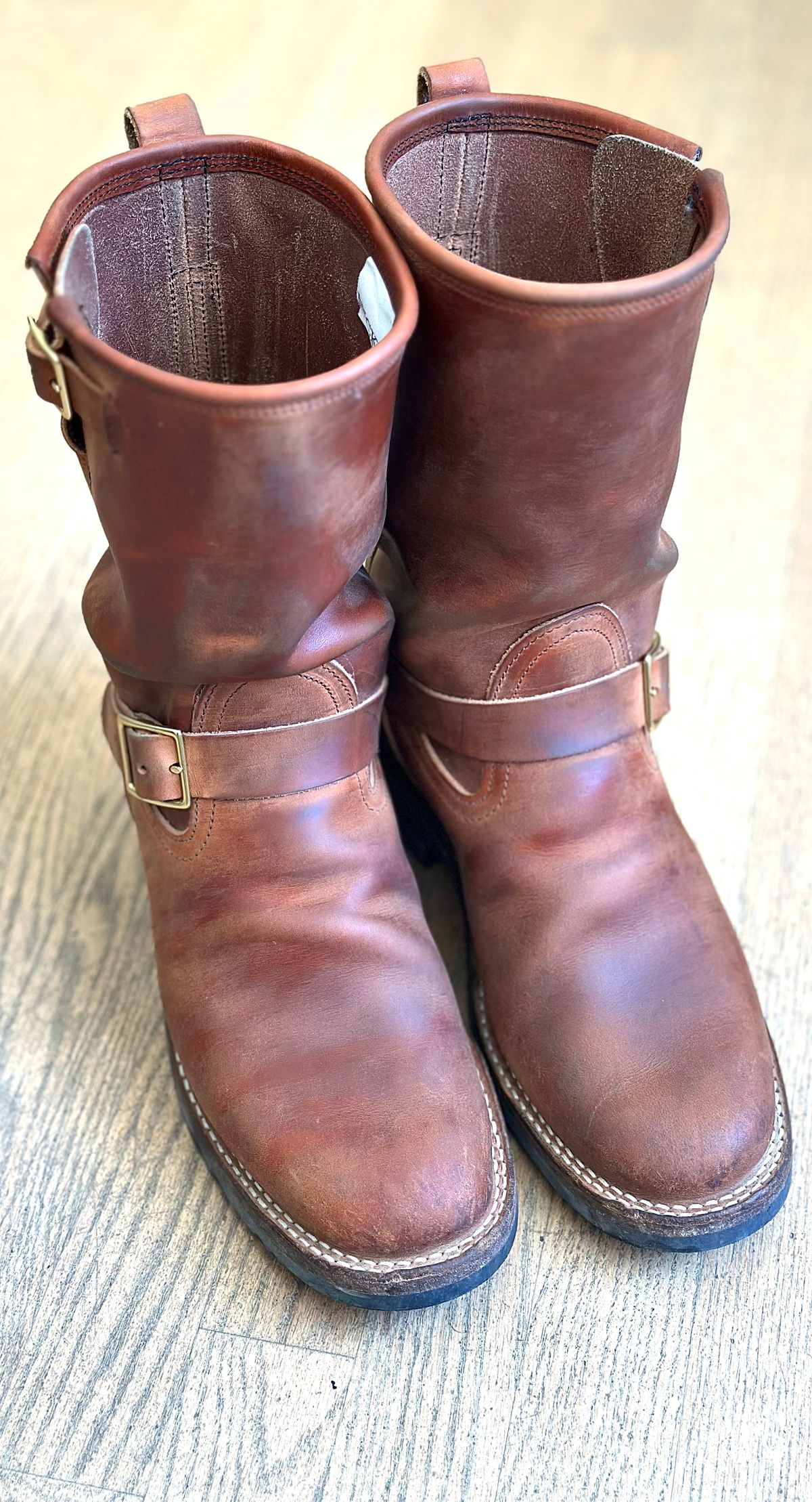 Photo by northsouthdenimguy on April 9, 2026 of the Nicks StationMaster in Wickett & Craig Double Stuffed Tan “Rough Cut”.