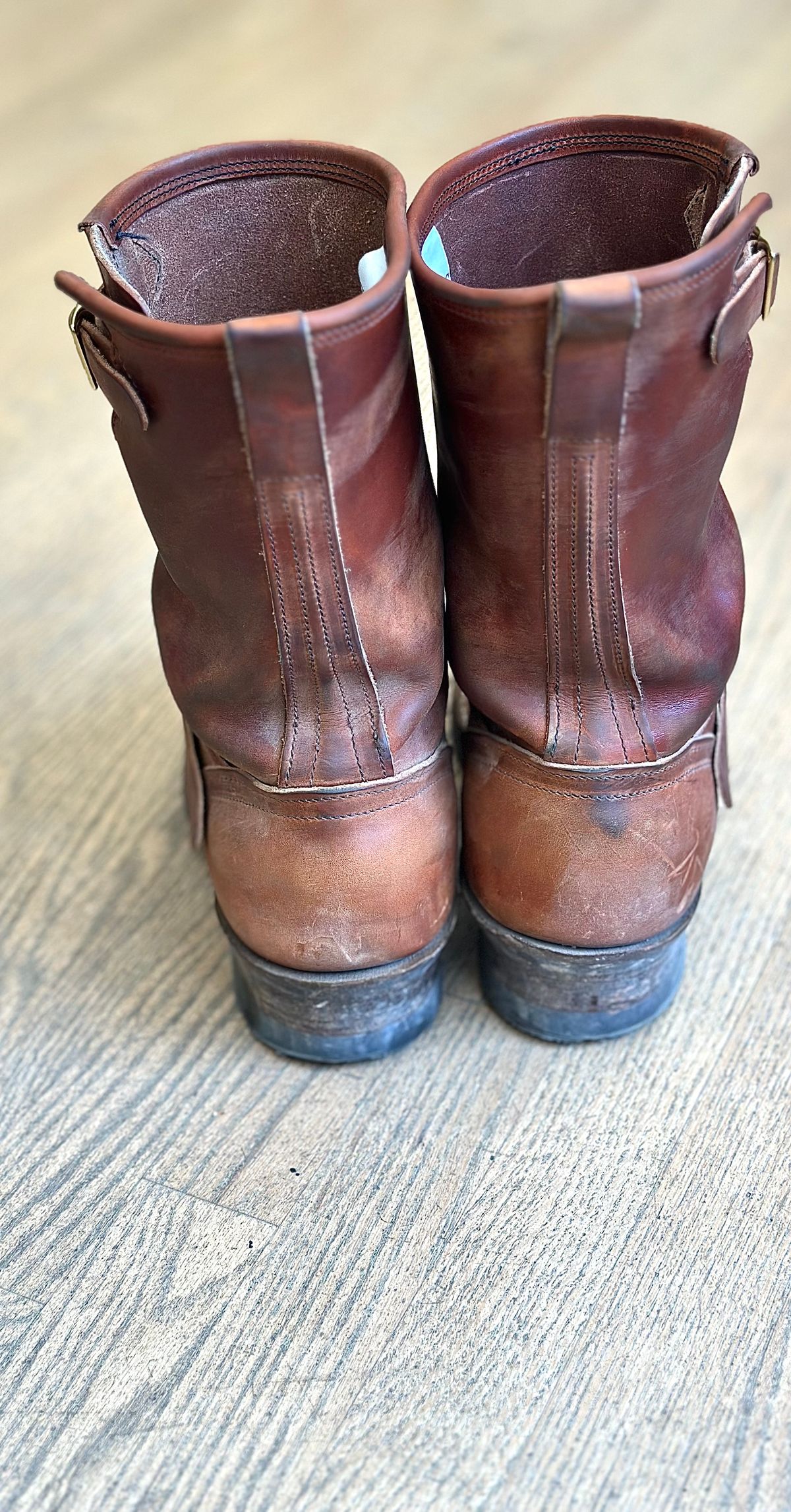 Photo by northsouthdenimguy on April 9, 2026 of the Nicks StationMaster in Wickett & Craig Double Stuffed Tan “Rough Cut”.