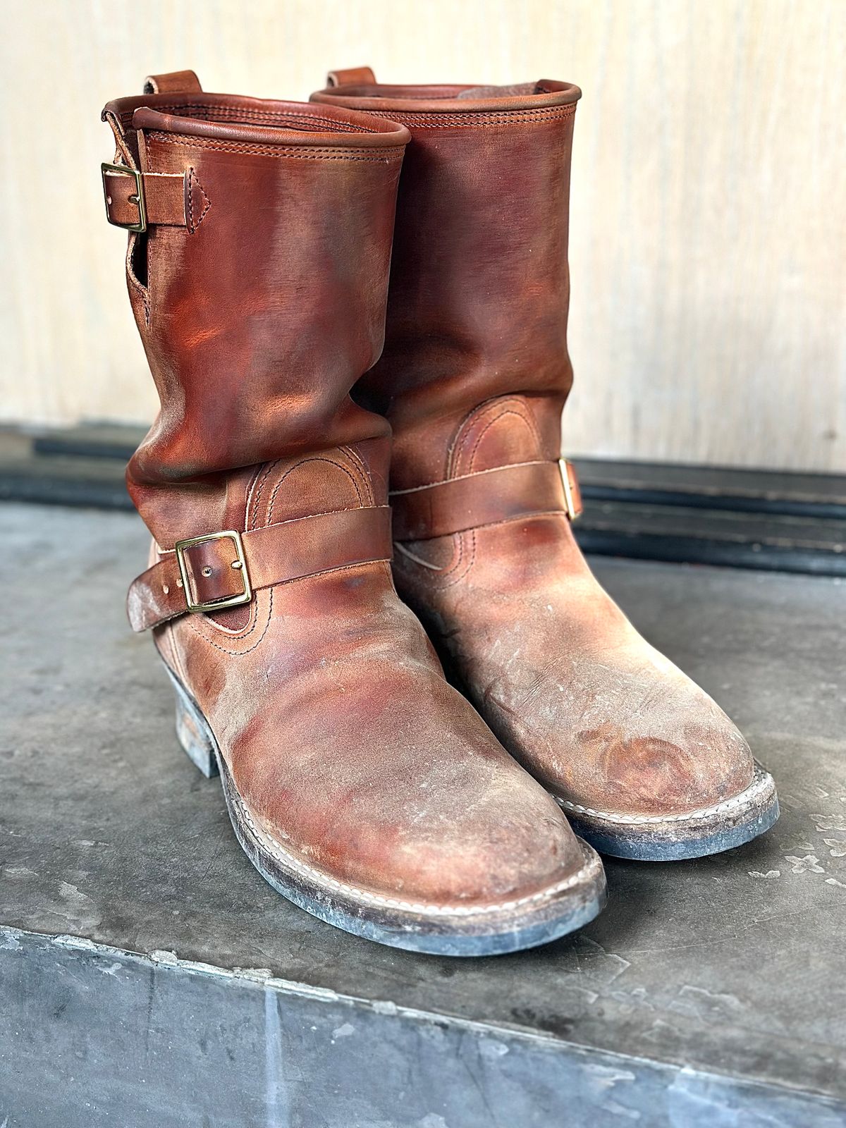 Photo by northsouthdenimguy on April 8, 2026 of the Nicks StationMaster in Wickett & Craig Double Stuffed Tan “Rough Cut”.