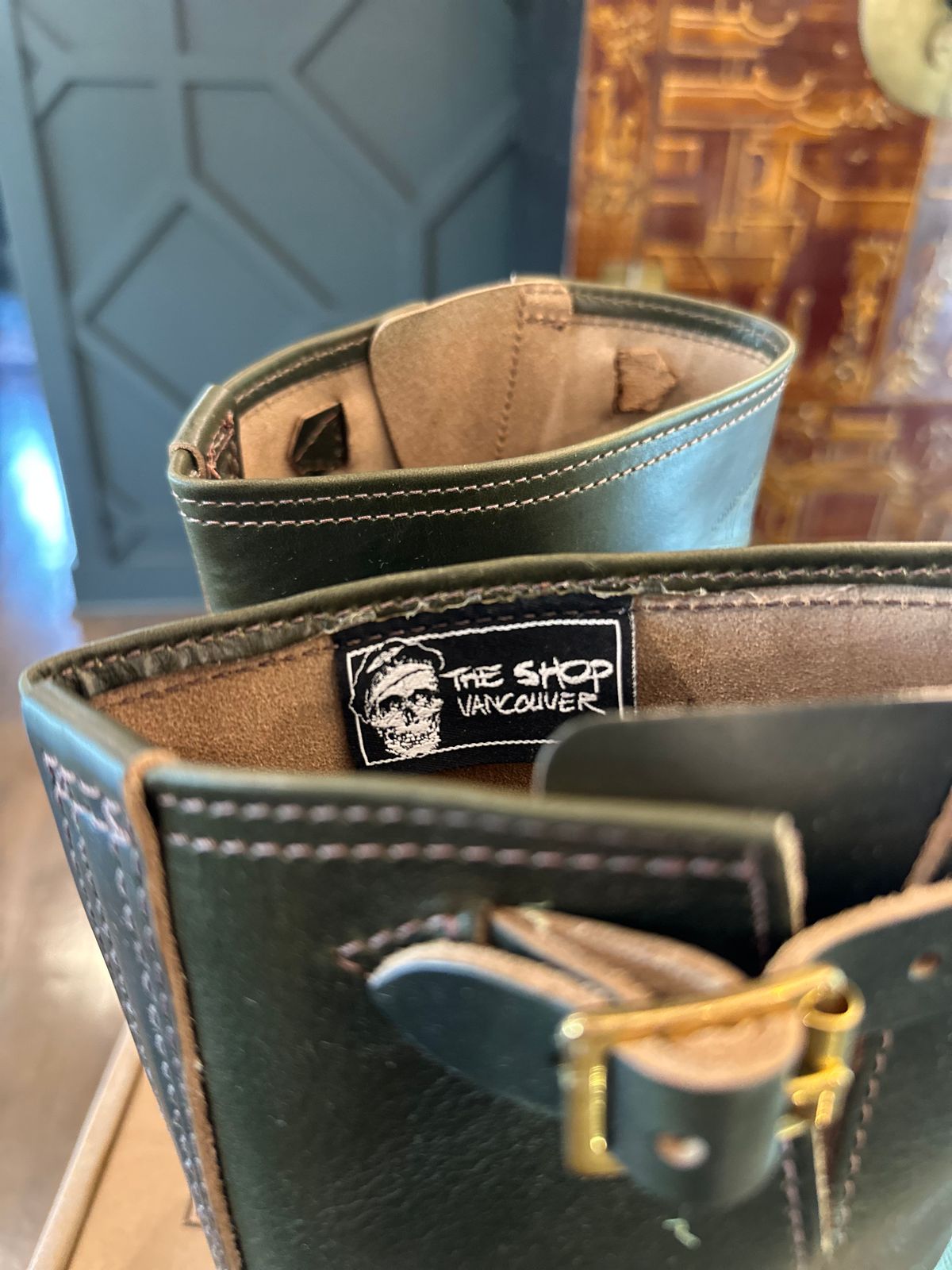 Photo by northsouthdenimguy on April 3, 2025 of the Wesco X The Shop Vancouver Mister Lou in Horween Olive Chromexcel.
