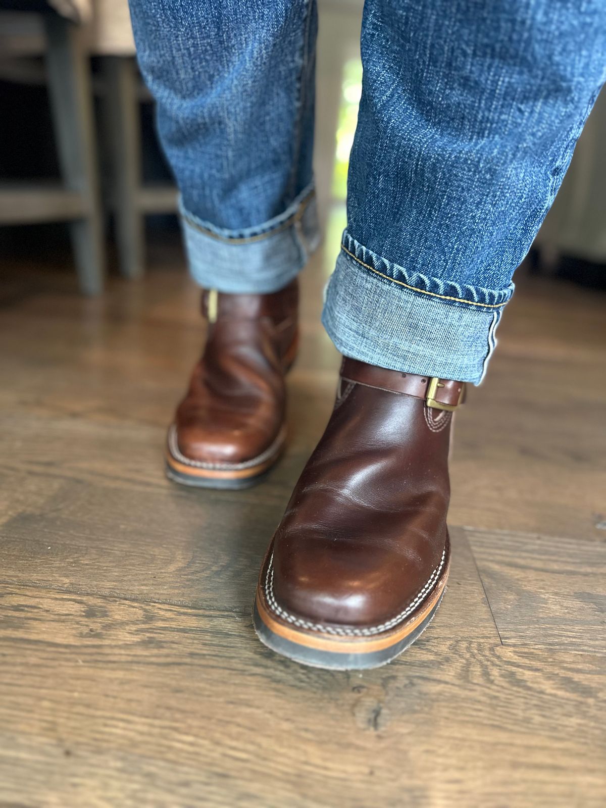 Photo by northsouthdenimguy on July 19, 2025 of the Wesco Mister Lou in Horween Brown Chromexcel Horsehide.