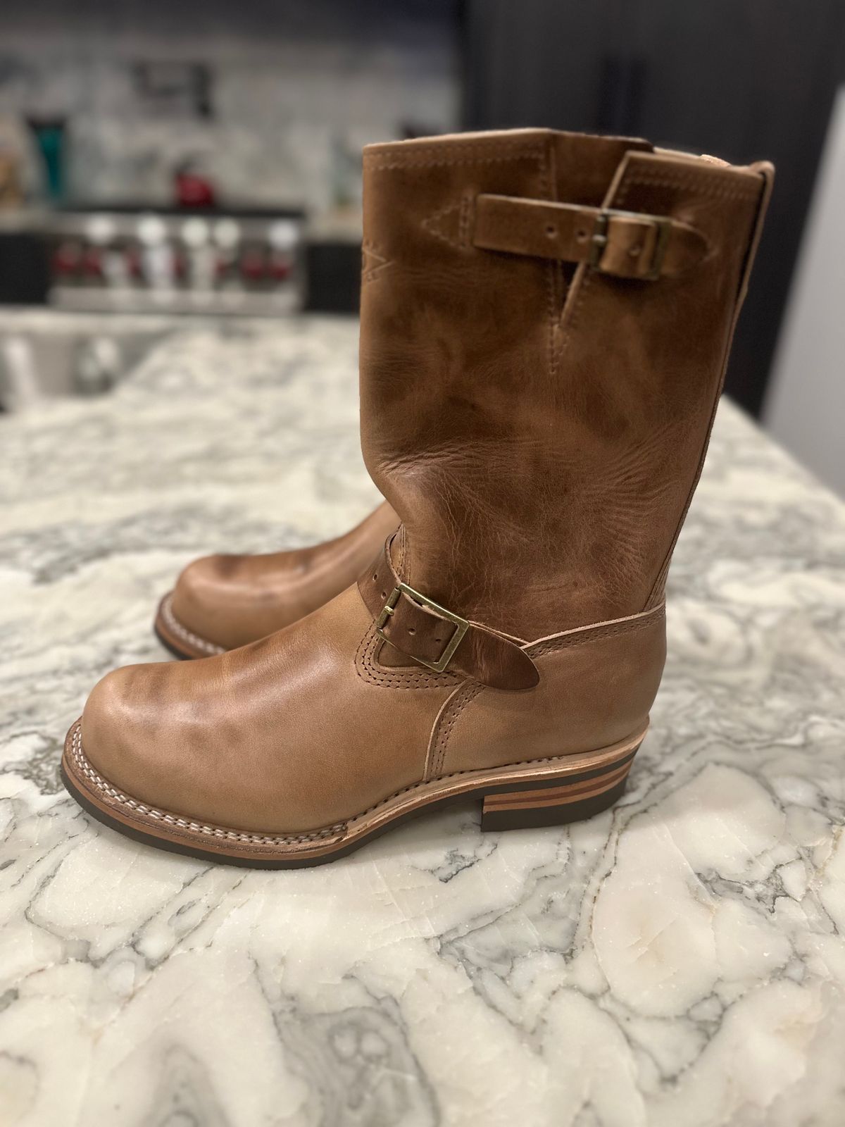 Photo by northsouthdenimguy on November 22, 2024 of the Wesco Ship John X Boss in Horween Natural Chromexcel.