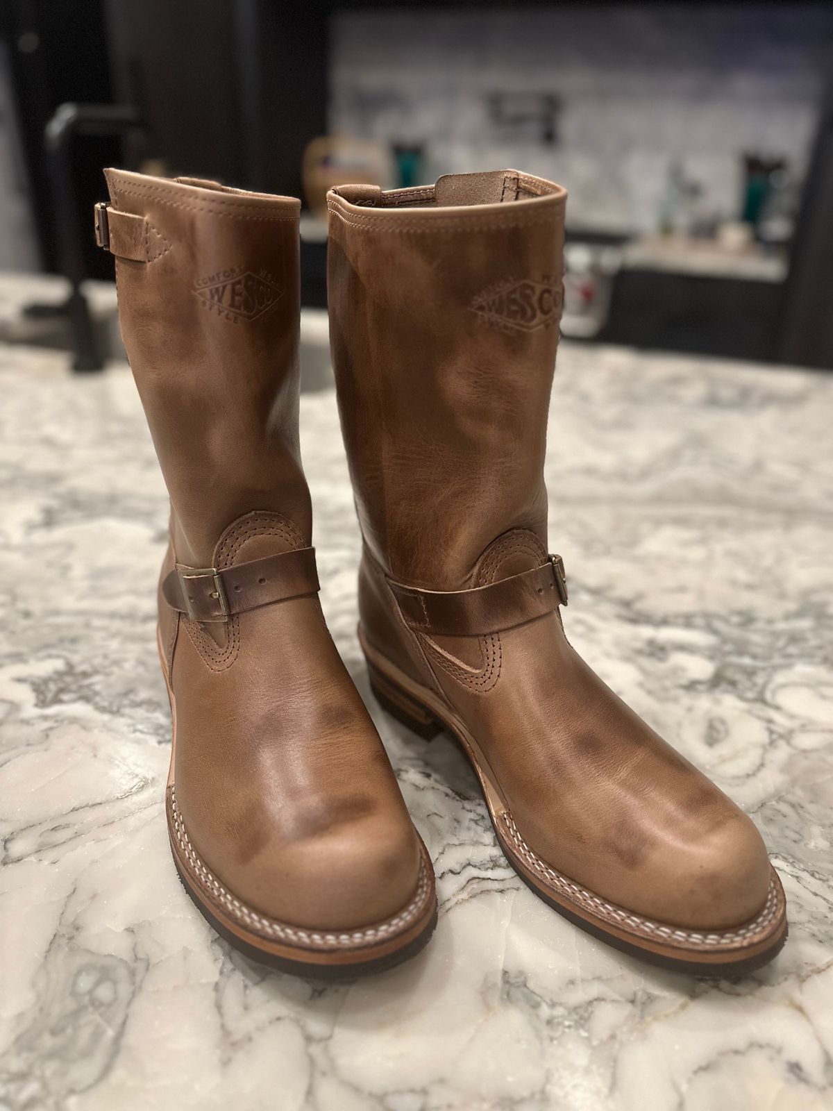 Photo by northsouthdenimguy on November 22, 2024 of the Wesco Ship John X Boss in Horween Natural Chromexcel.