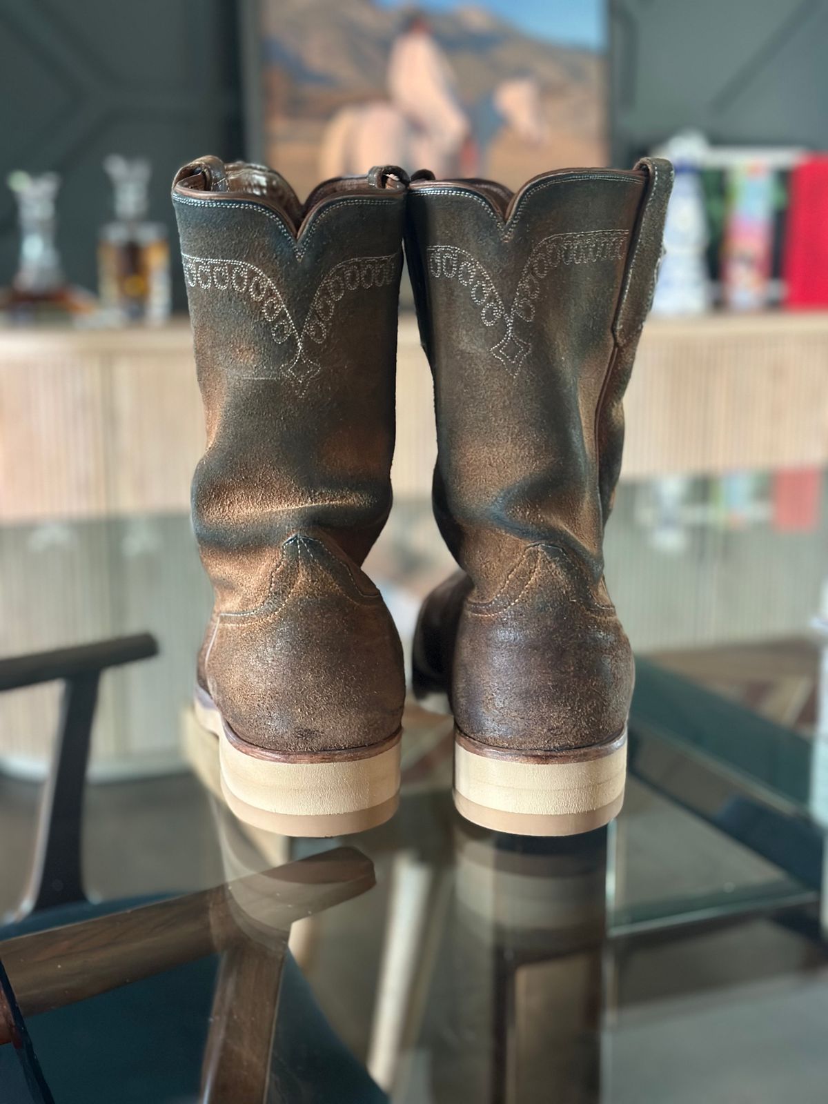 Photo by northsouthdenimguy on April 3, 2026 of the Rios of Mercedes x The Black Bear Brand The Wild West Roughrider in Horween Marine Field Roughout.