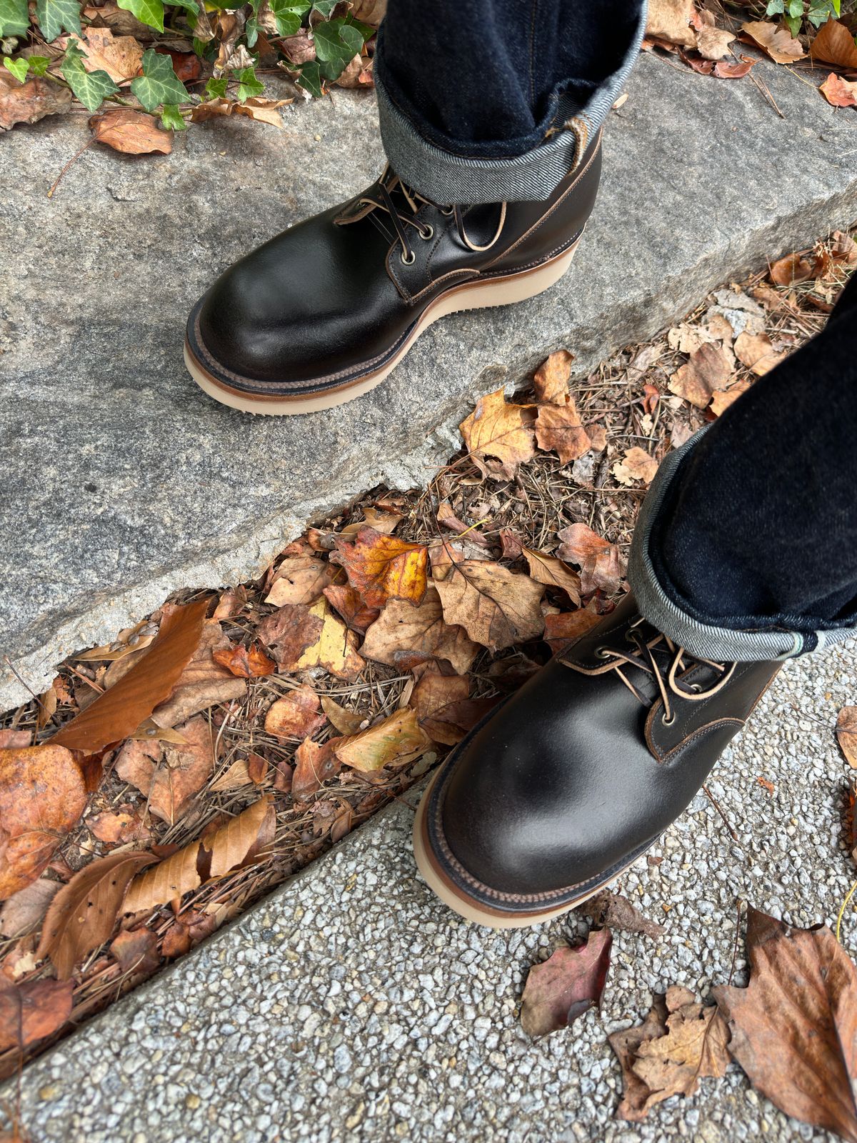 Photo by northsouthdenimguy on November 3, 2024 of the Viberg Scout Boot in Horween Brown Waxed Flesh.