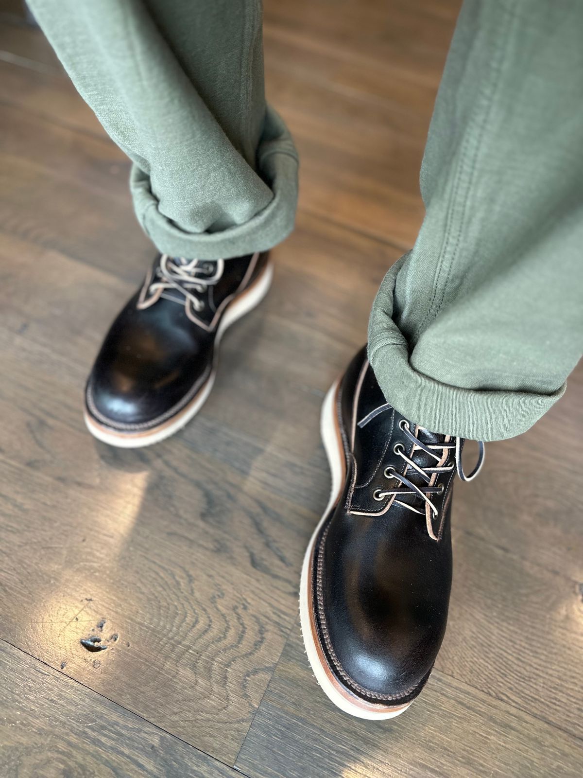 Photo by northsouthdenimguy on December 8, 2024 of the Viberg Scout Boot in Horween Brown Waxed Flesh.