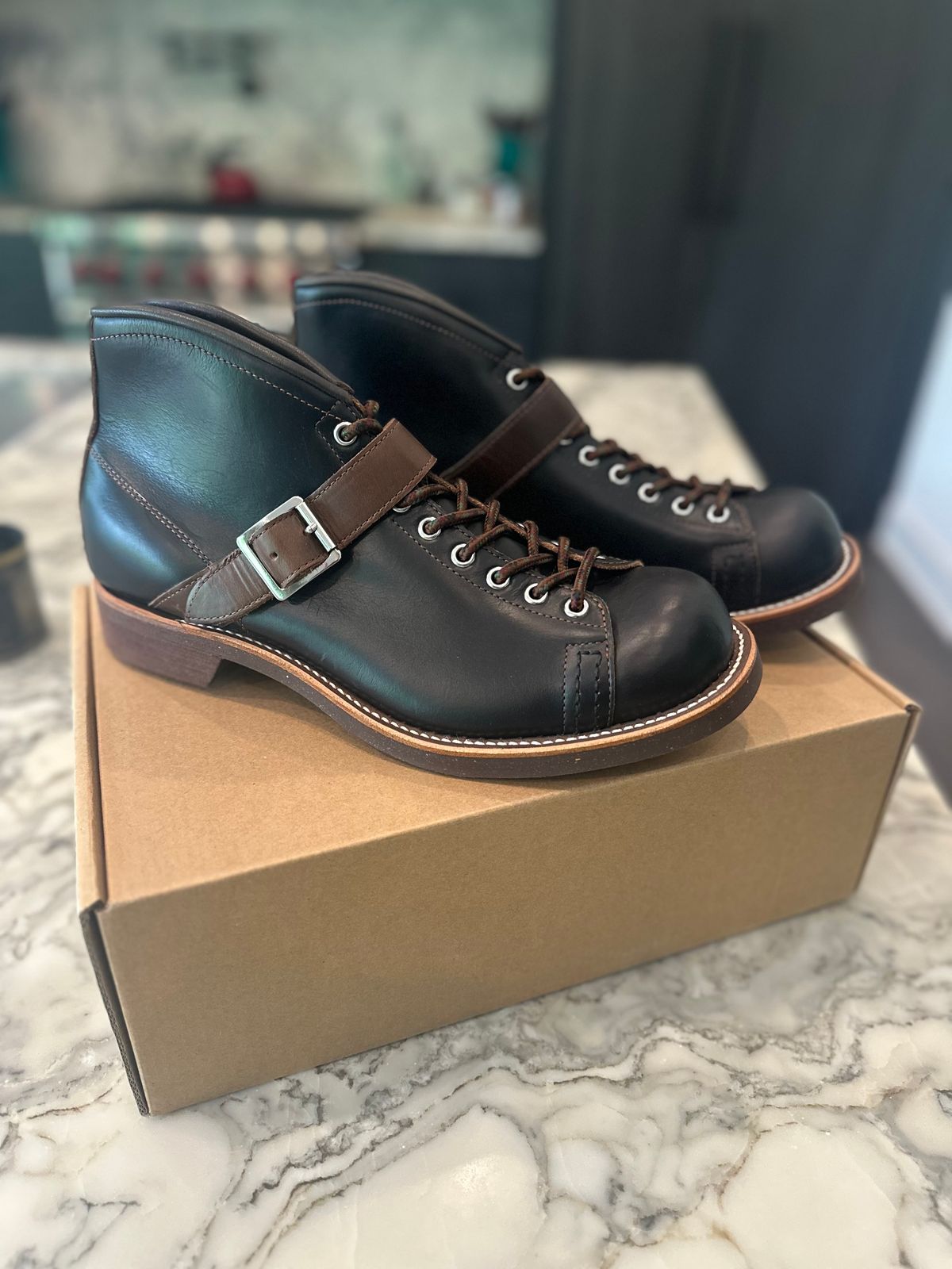 Photo by northsouthdenimguy on May 9, 2025 of the Dr. Sole Ski Boot in Horween Black Chromexcel.