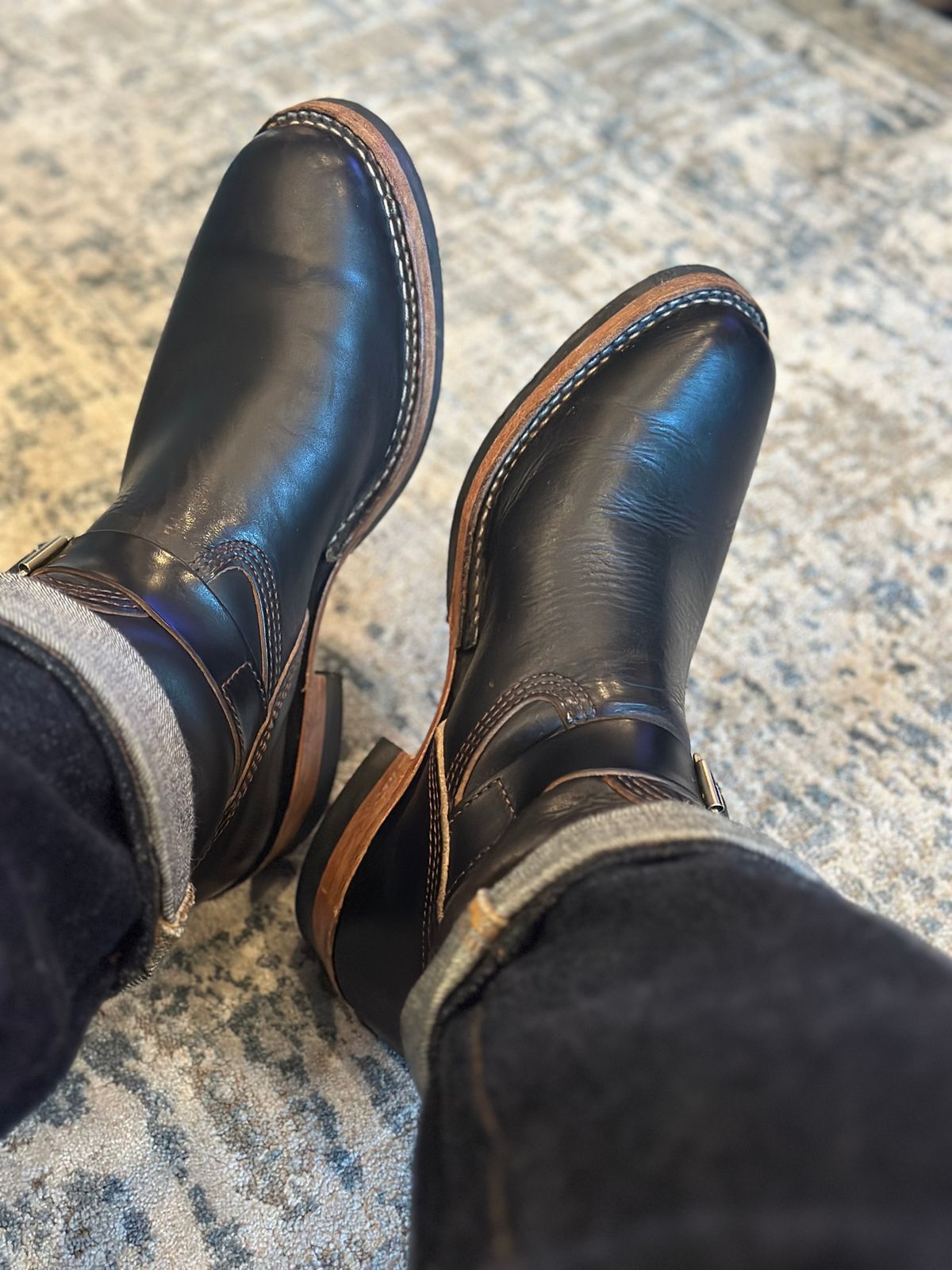 Photo by northsouthdenimguy on November 8, 2024 of the Wesco Mister Lou in Horween Black Chromexcel Horsehide.