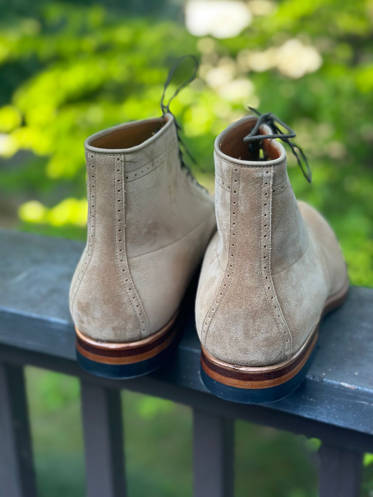 Photo by northsouthdenimguy on May 12, 2026 of the Viberg Viberg x Garmsville Brogue Navvy Boot in Opera Peanut Papillon.
