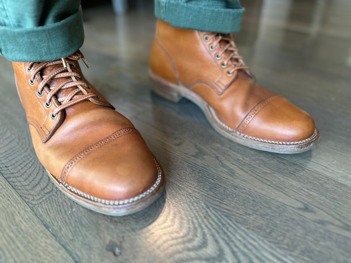 Photo by northsouthdenimguy on September 23, 2023 of the Viberg Service Boot in Natural Japanese Cowhide.