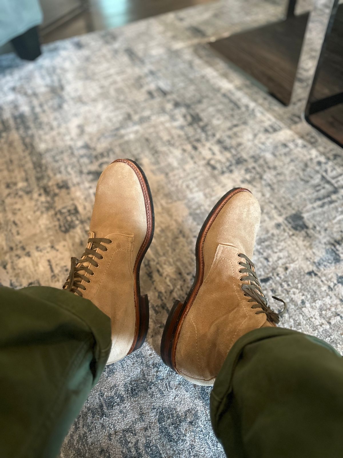 Photo by northsouthdenimguy on June 2, 2024 of the Alden x Brogue Boondocker Boot in Tan Suede.