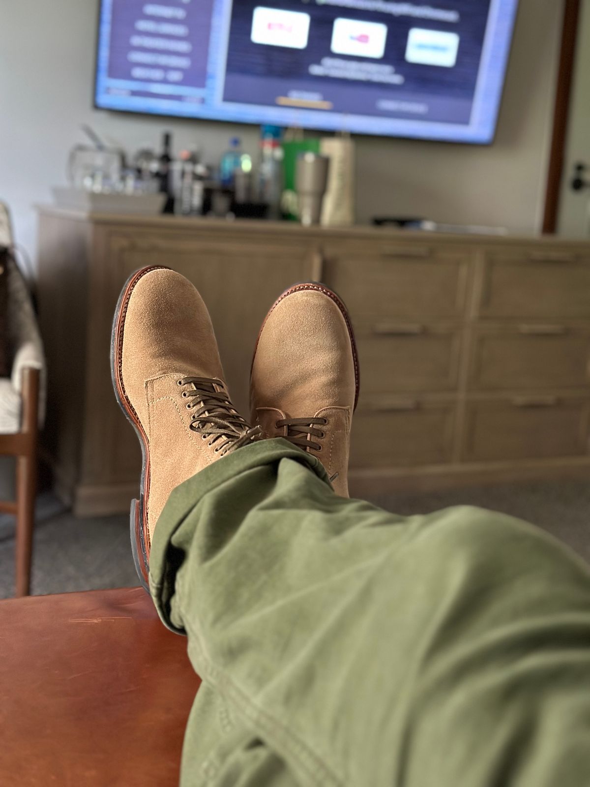 Photo by northsouthdenimguy on June 28, 2024 of the Alden x Brogue Boondocker Boot in Tan Suede.