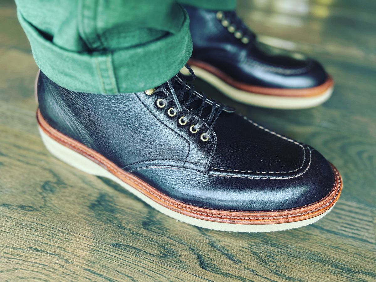 Photo by northsouthdenimguy on March 18, 2023 of the Alden Indy Boot in Horween Arabica Lux Calfskin.