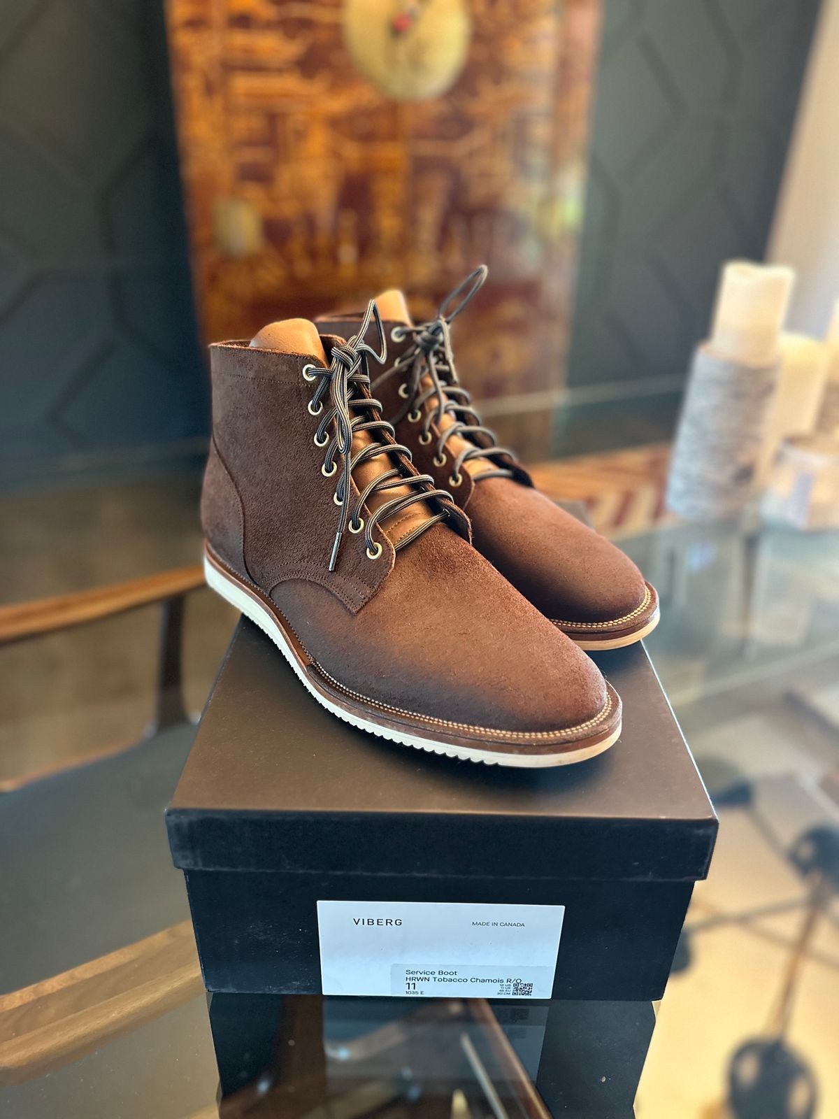 Photo by northsouthdenimguy on April 29, 2025 of the Viberg Service Boot in Horween Tobacco Chamois Roughout.