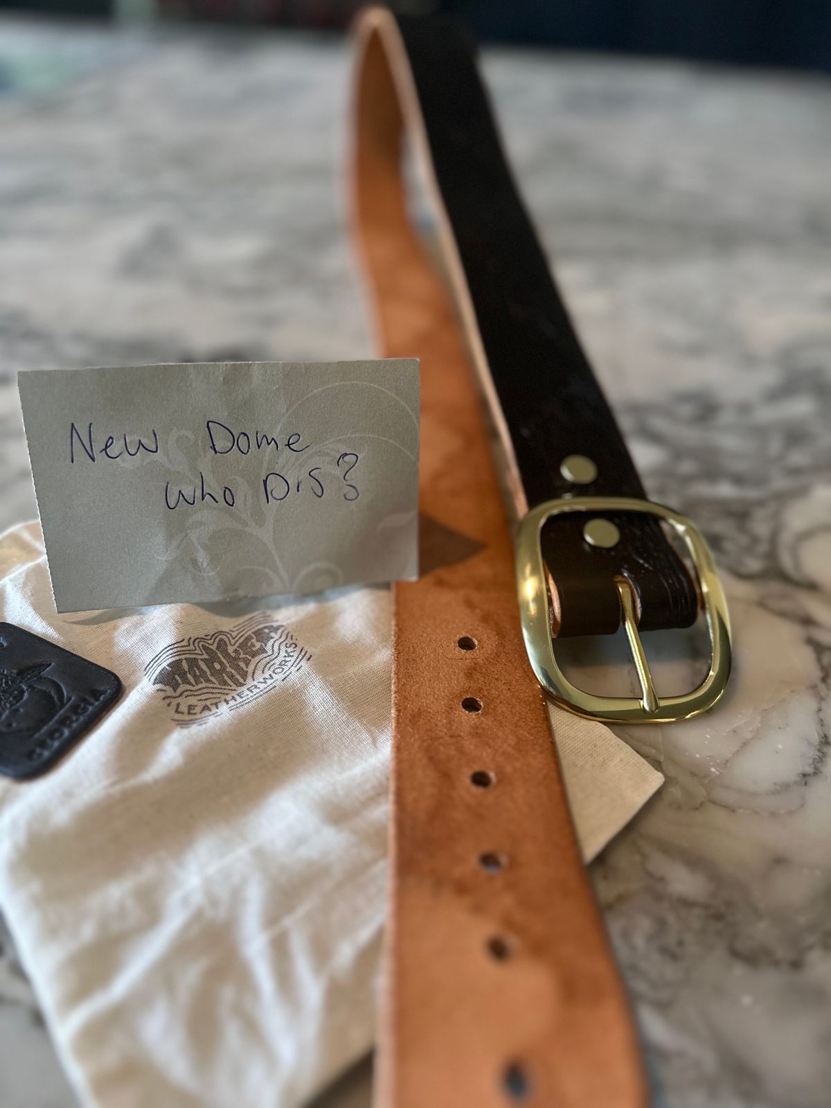 Photo by northsouthdenimguy on October 3, 2025 of the Harker Leather Works Kraken in Wickett & Craig Tan English Bridle.