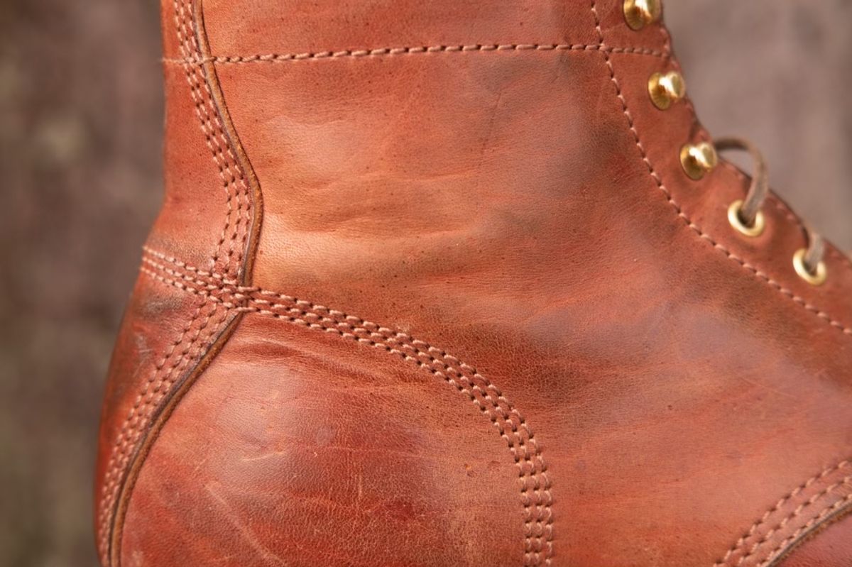 Photo by patinalfather on November 2, 2022 of the John Lofgren Combat Boots in Shinki Wabi-Sabi Horsebutt.