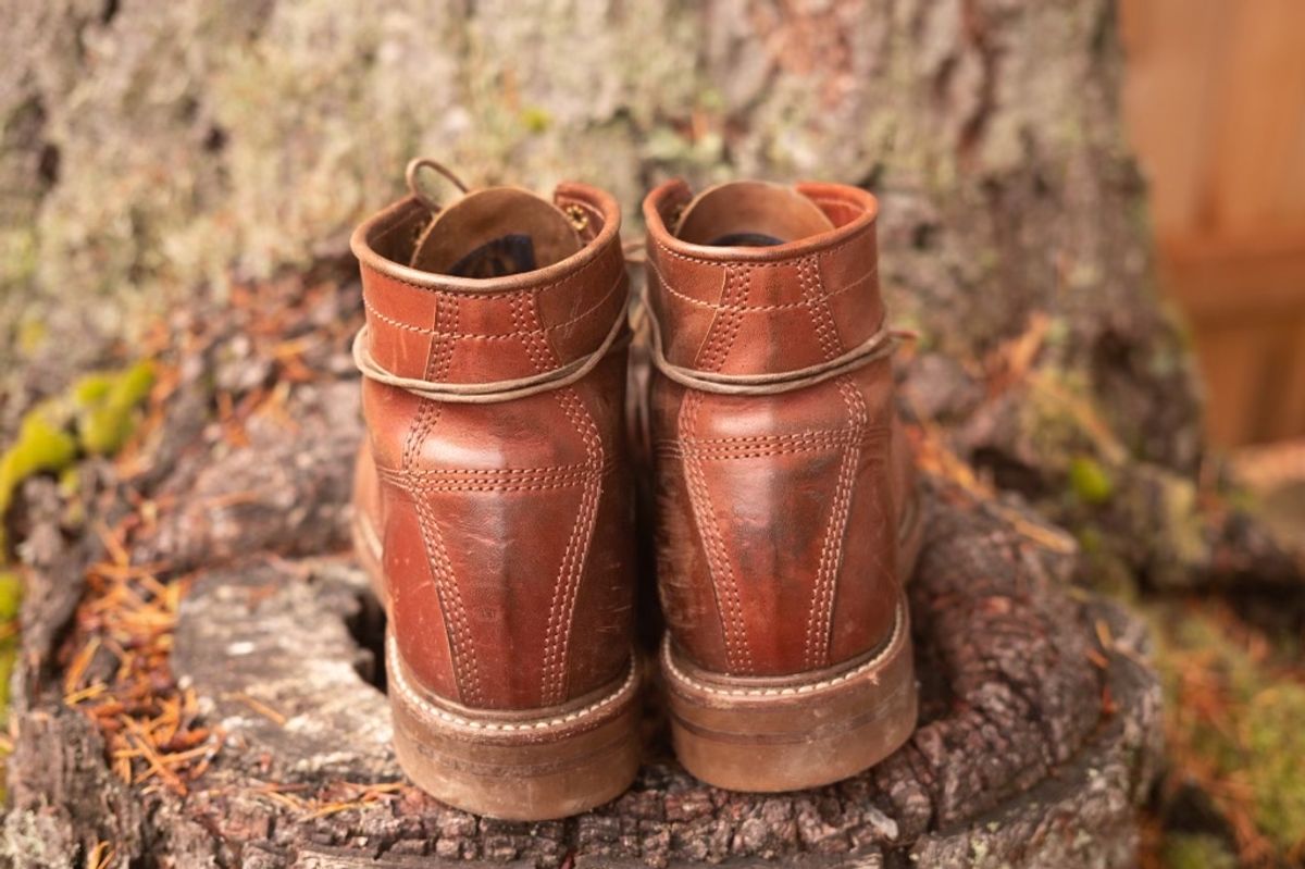 Photo by patinalfather on November 2, 2022 of the John Lofgren Combat Boots in Shinki Wabi-Sabi Horsebutt.