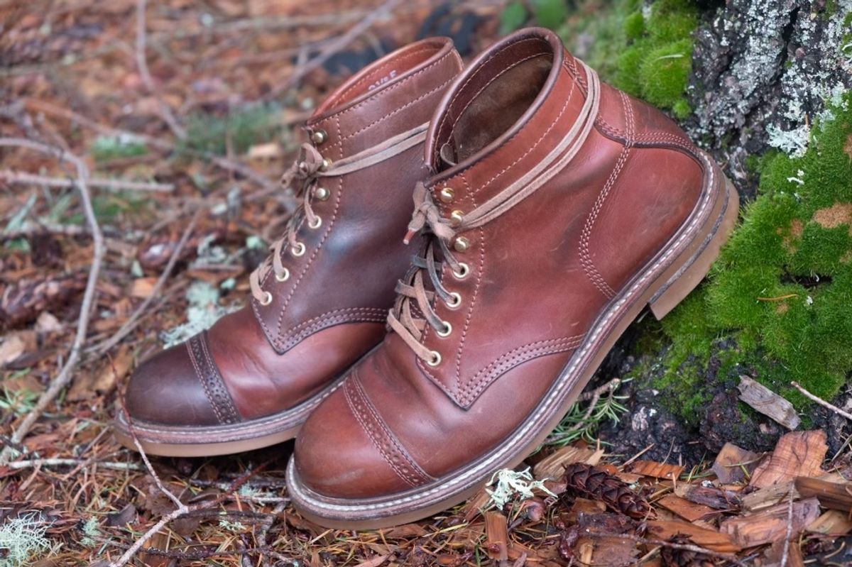 Photo by patinalfather on January 3, 2023 of the John Lofgren Combat Boots in Shinki Wabi-Sabi Horsebutt.
